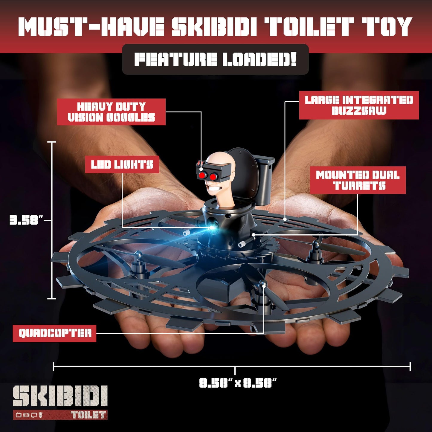 Force1 Officially Licensed Skibidi Toilet Toy RC Drone- Jetpack Flying Buzzsaw Drones, Headless Mode, Altitude Hold, Speed Control, Rechargeable 2.4GHz Remote Control