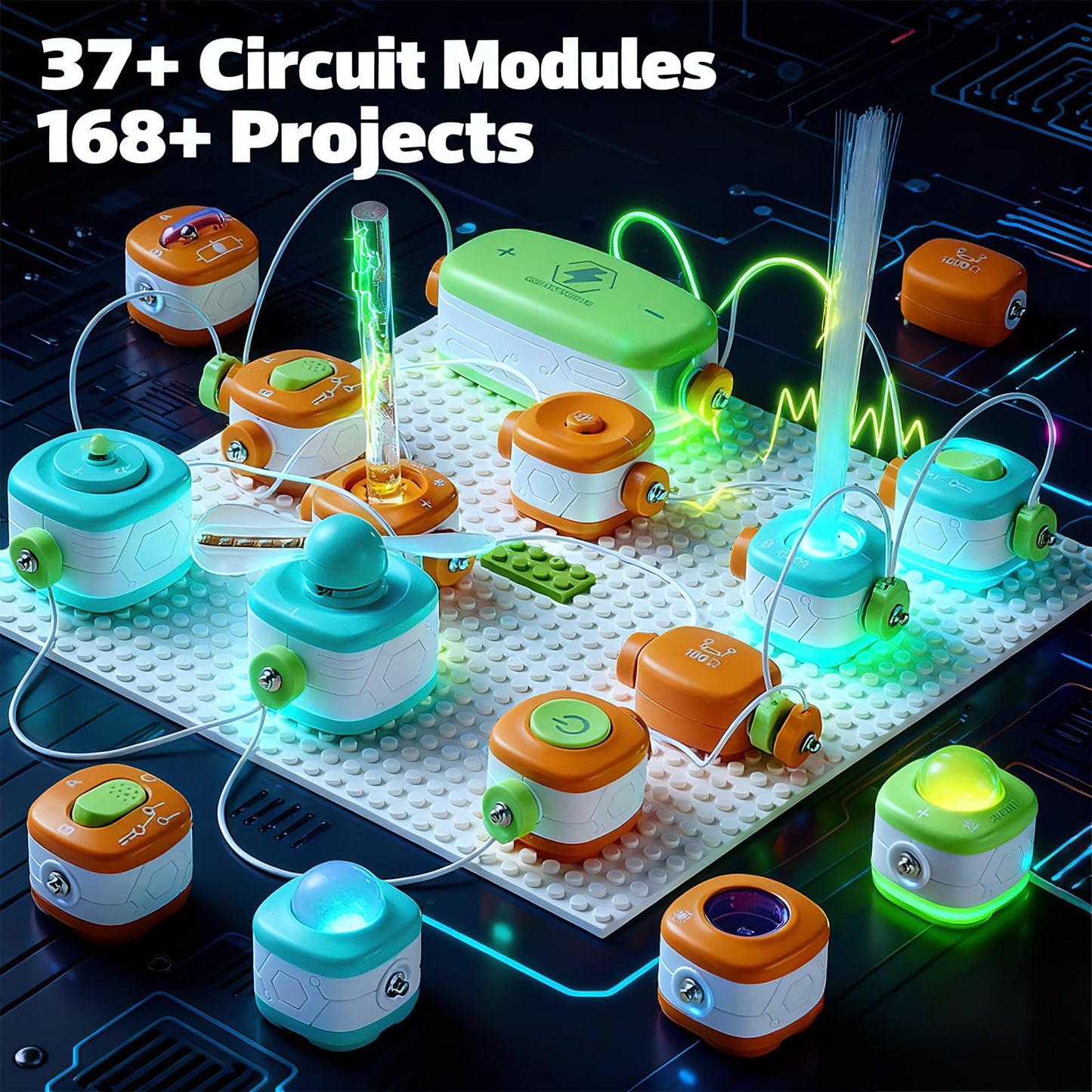 Science Kits for Kids - STEM Educational Circuits Kit for Kids, 168 Projects 37 Circuit Parts Electronics Building Blocks, Science Experiment Toy - DIY Engineering Gift for Boys Girls Ages 3+