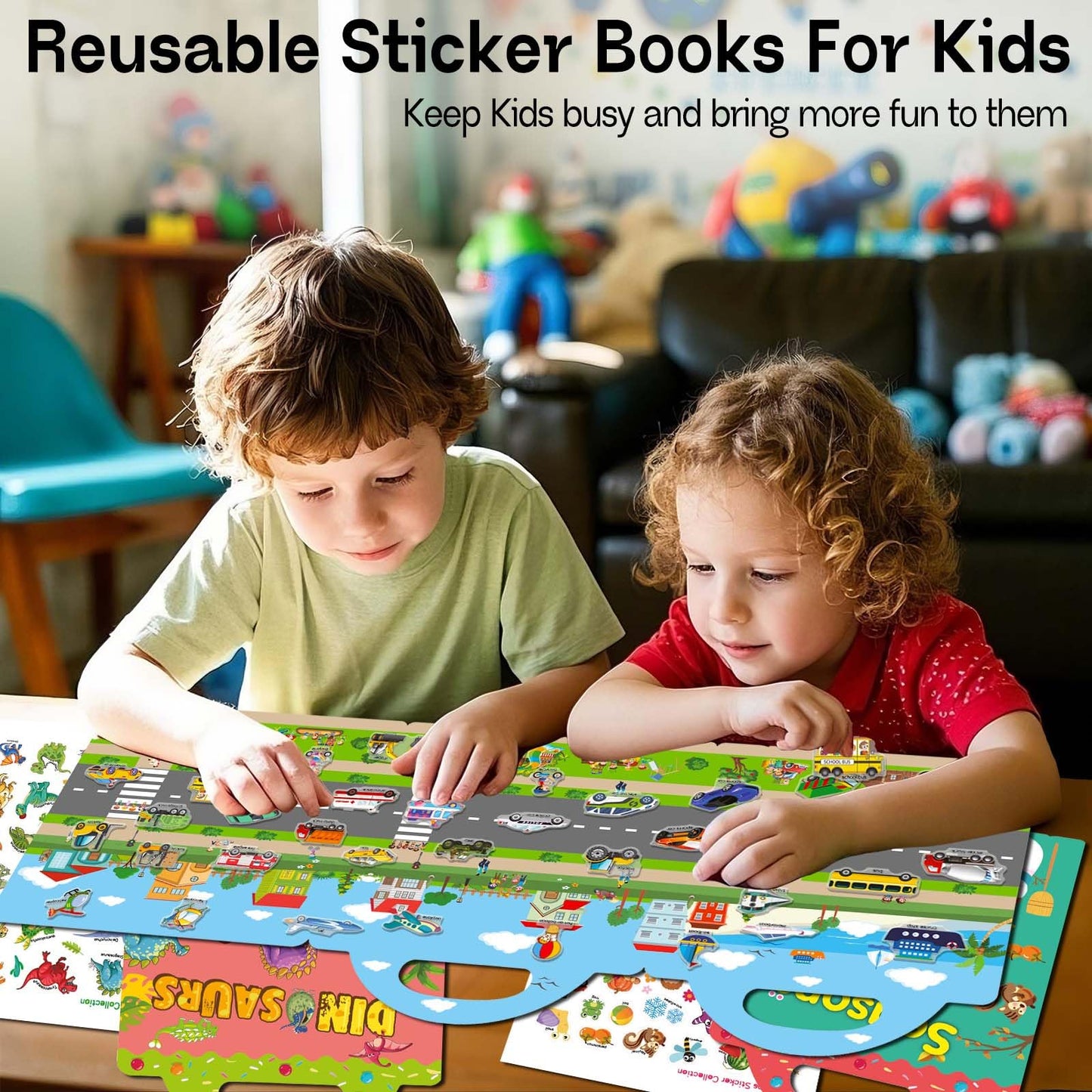 iGetooy 3 Sets Sticker Books for Toddlers 2-4 Years, Reusable Stickers Books for Toddlers 1-3, Travel Toys for Kids 1-3, Airplane Travel Essentials for Kids