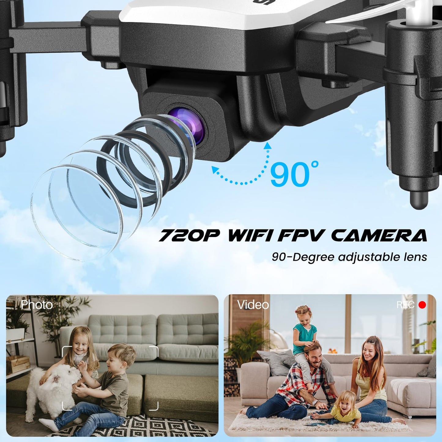 SIMREX Drone With Camera for Kids Adults,Mini RC Quadcopter Foldable,Altitude Hold, 3D Flip, Headless Mode, Gravity Control, 2 Batterie, Gifts for Kids, Adults, Beginner (New White)