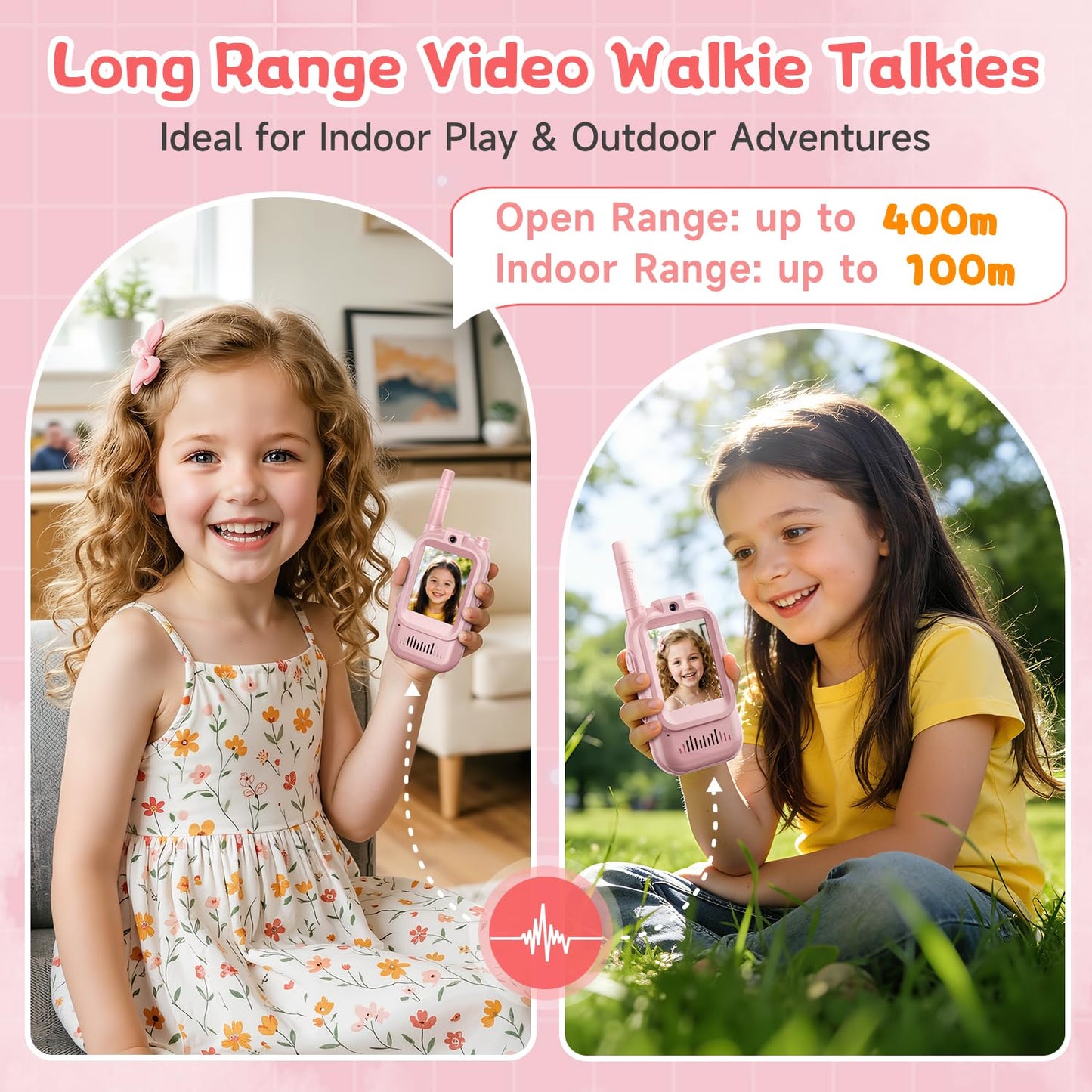 Video Walkie Talkies for Kids Ages 3-12, 2 Pack Rechargeable Video Intercom Toys with Camera, Indoor Outdoor Adventure Games for Family Camping Hiking Birthday Gifts for Boys Girls (Pink/Pink)