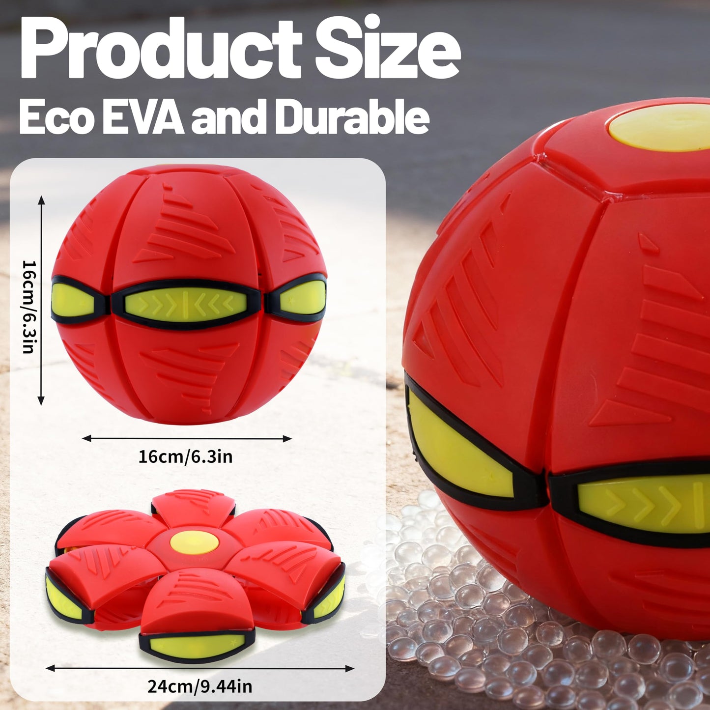 Magic Metaball, Children's Bouncing Ball, Magic Flying Saucer Interactive Pop-Up Transform Toy, Parent-Child Interaction Red Bouncy Ball, Collapsible Time Delay Frisbee Flying Disc Toy with 6 Light