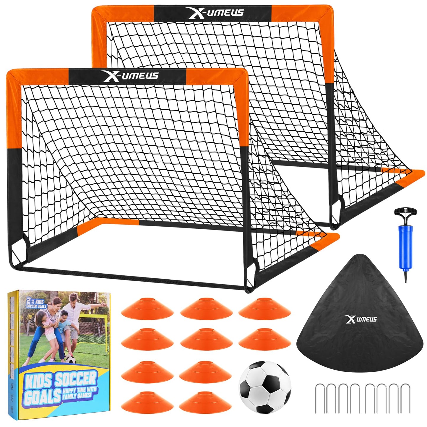 Kids Soccer Goals for Backyard Set- 2 of 6X4/ 4X3 ft Toddler Soccer Goal Training Equipment with Soccer Ball, Ladder, Pop Up Soccer Net for Kids Age 3-5 4-6 6-8 8-12 10-12 Outdoor Games Sports Gift