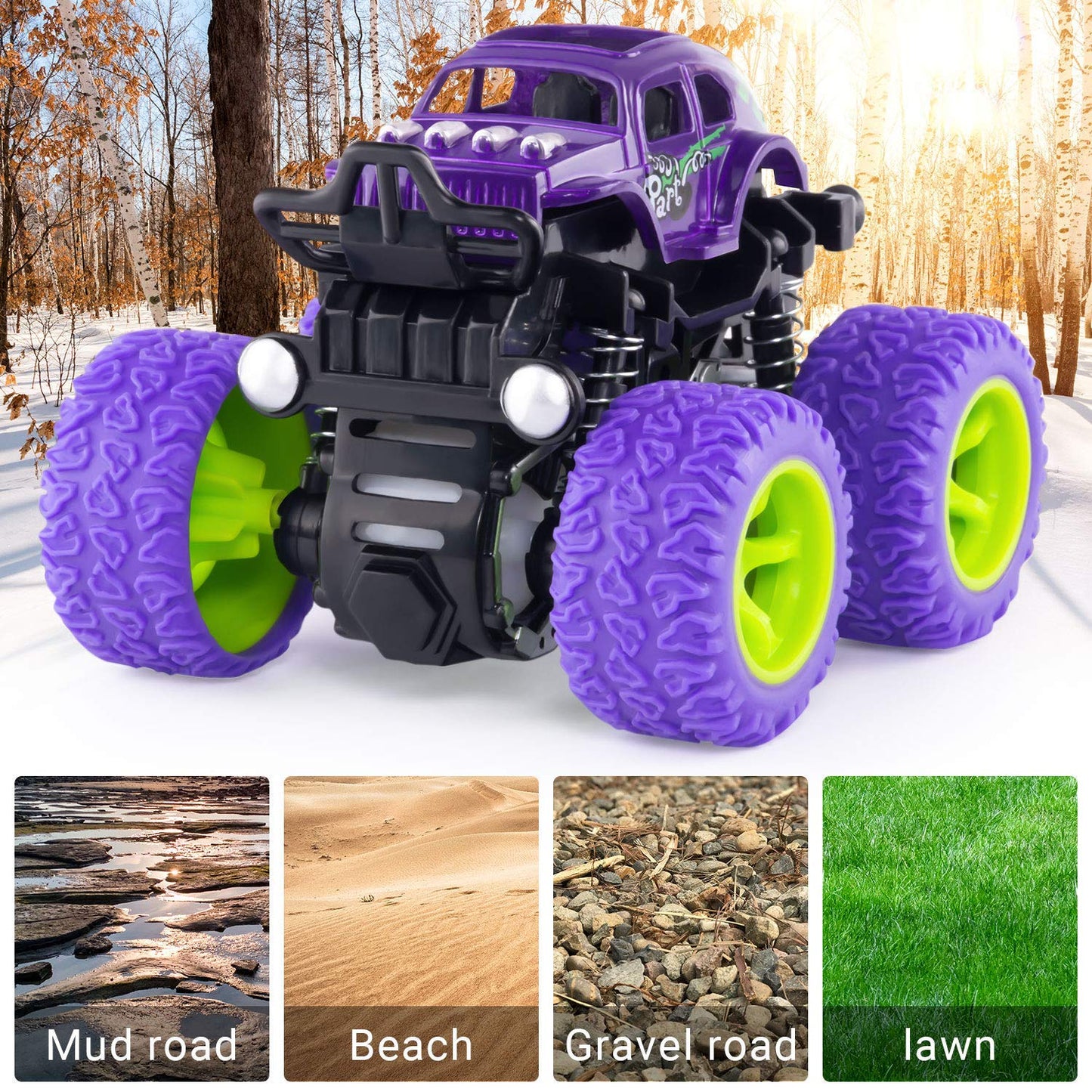 Lonandy Monster Truck Toys for Boys - Push and Go Inertia Stunt Car Toys for Toddlers Kids Age 3-8, Friction Powered Toy Cars Best Christmas Birthday Party Gift for Boys Girls 4 Pack