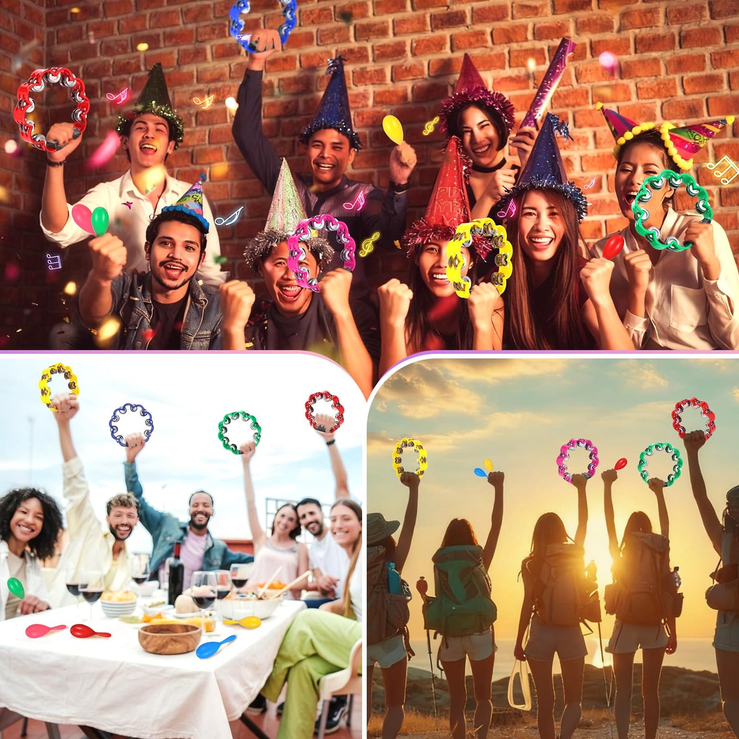AOKISY 15 Pcs Petal Tambourine Set-with Sand Hammers Jingle All the Way!Double Row Metal Jingles Hand Held Percussion Drum for Bar Party KTV School Family Christian Dance Christmas Charity Project