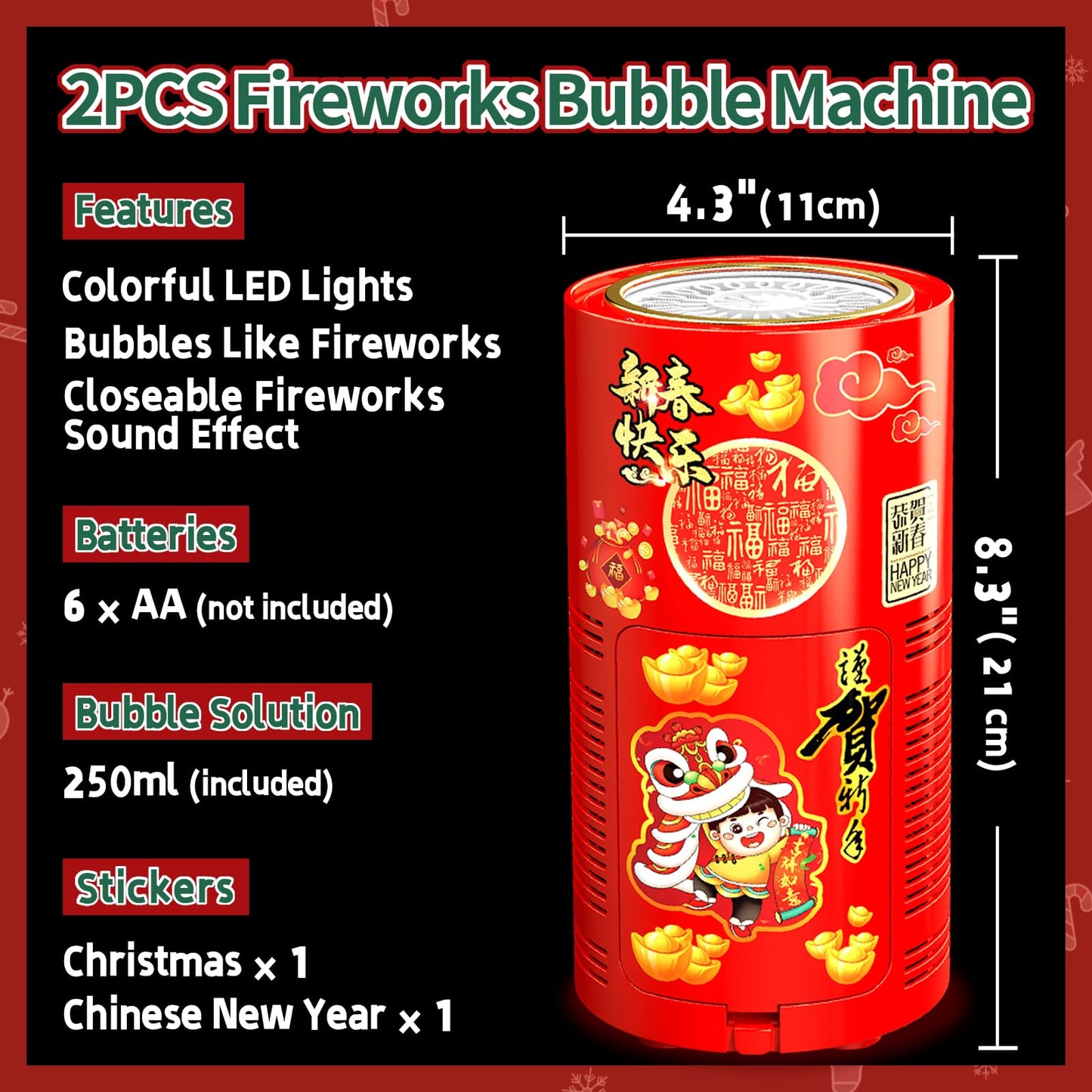 Bubble Machine (2PCS, 20 Holes) with LED Lights, Automatic Bubble Blower Toys, Portable Bubbles Maker for Wedding Christmas Chinese New Years Party Decorations, Kids Birthday Gifts, Balloons Banner