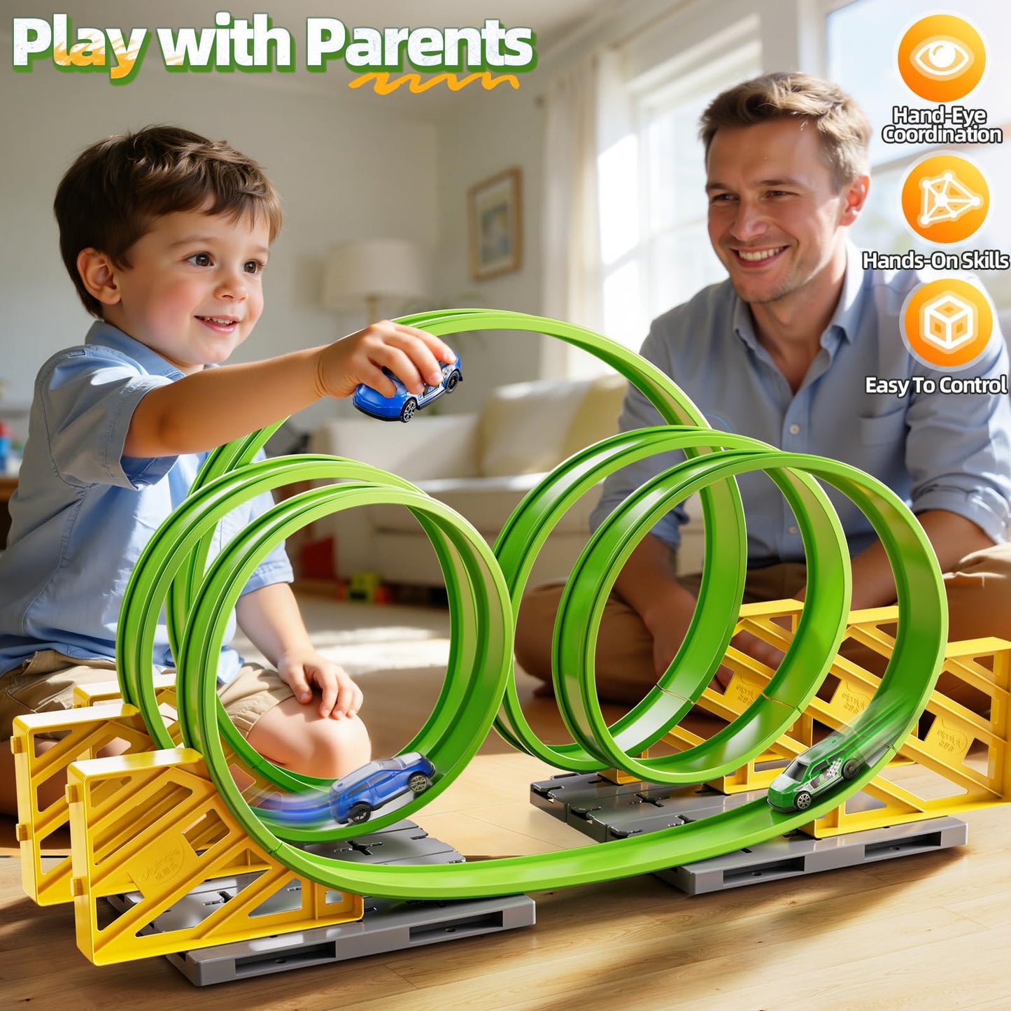 GOGIHCCH Race Track Car Set for Kids Ages 3-5 4-8, Toy Car Track Set for Boys 3+ with 5 Rotating Track, Race Car Track with 2 Small Cars, Boys Toy, Gifts Toys for Boys Girls 3 4 5 6 7 8