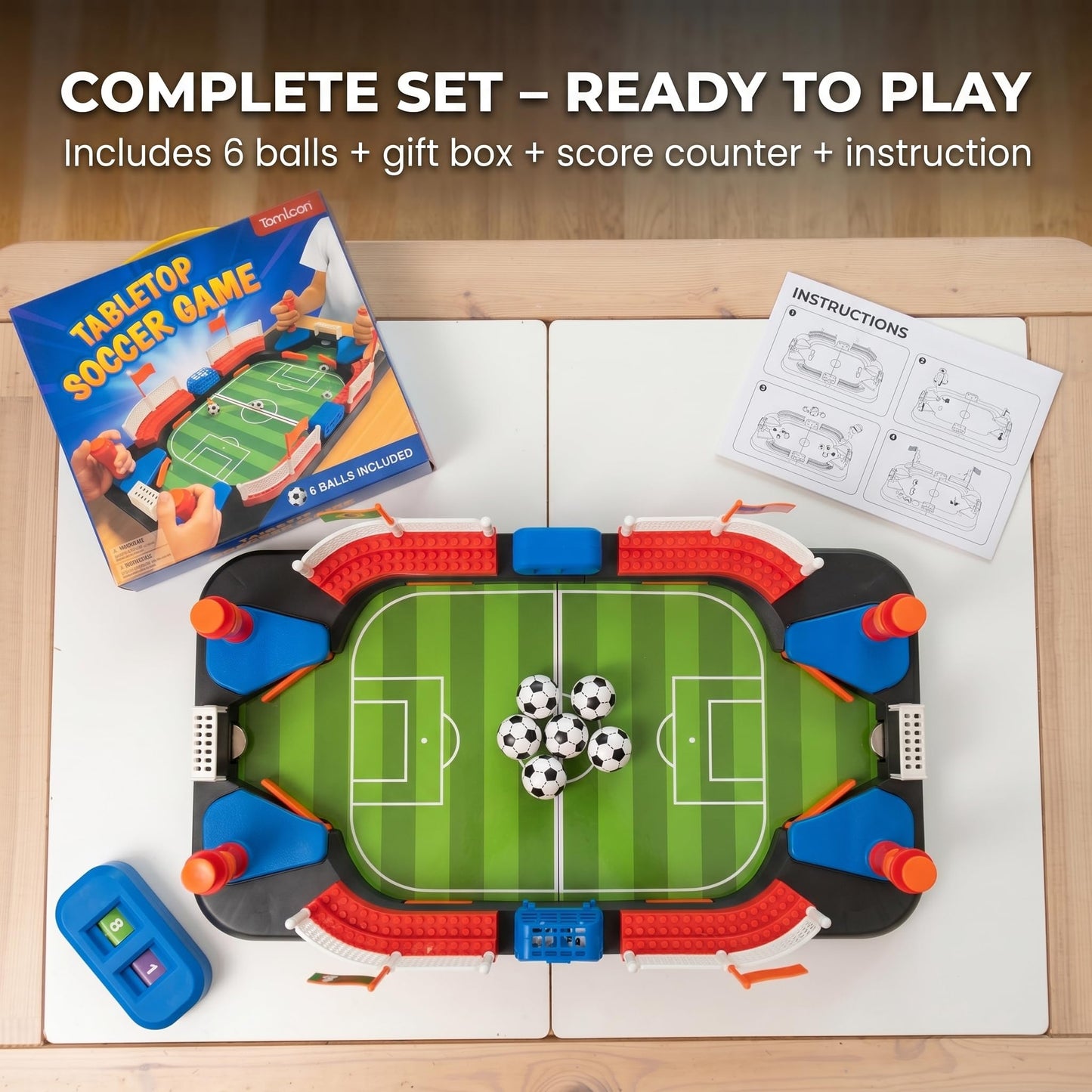 Soccer Toy for Kids - Table Top Foosball Game for 3 4 5 6 7 8-12 Year Old Kids - Interactive Soccer Gift - Mini Football Table Game with Goal Bell, Score Counter & 6 Balls - Easy Set-up Gift
