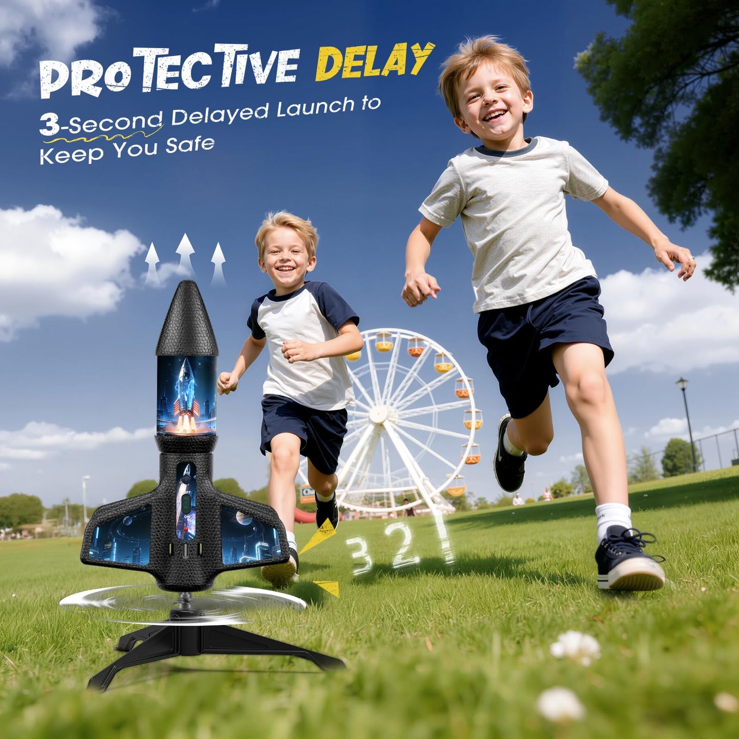 ZeroPhear Rocket Launcher for Kids, 200 ft Self Launching Motorized Rocket Toy with LED and Safety Parachute Land, 2-Altitude Launch, USB Rechargeable, Outdoor Toys Gift for Boys Ages 8-13 (Bule)