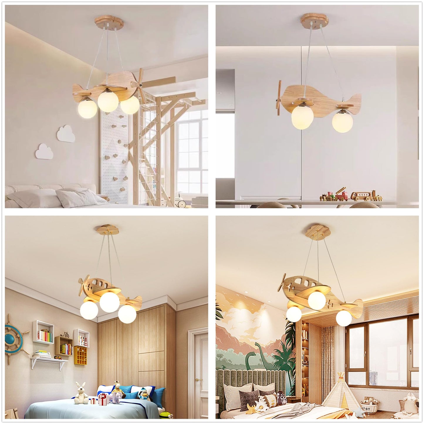 Creative Airplane Hanging Lamps Wood Kids Room Light Fixture Cartoon Aircraft Led Chandeliers for Bedroom Boys Room Toys Room