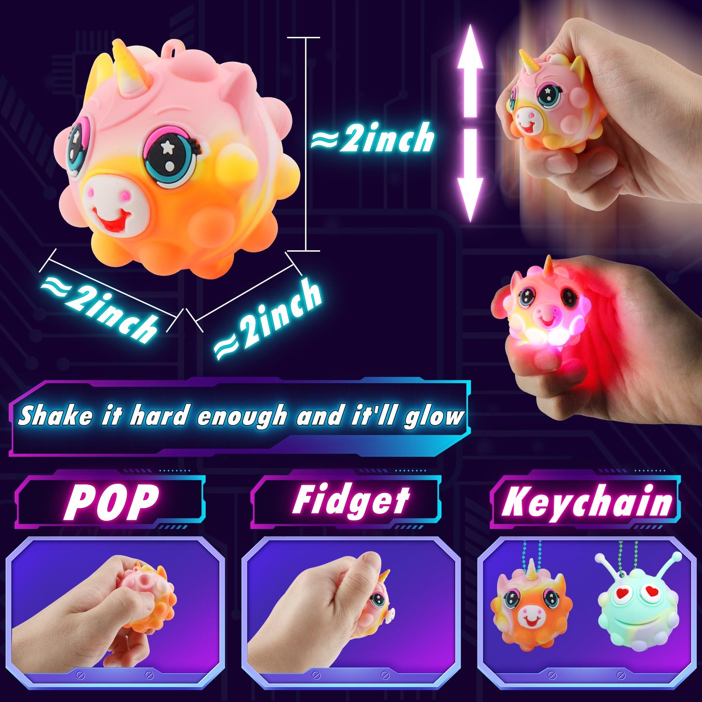 18PCS Light Up Fidget Balls Party Favors, 2 inch 3D Animal Pop Balls Fidget Toys, Party Favors for Kids 4-12, Goodie Bags Stuffers, Pinata Stuffers, Birthday Gifts, Classroom Prizes, Treasure Box Toys