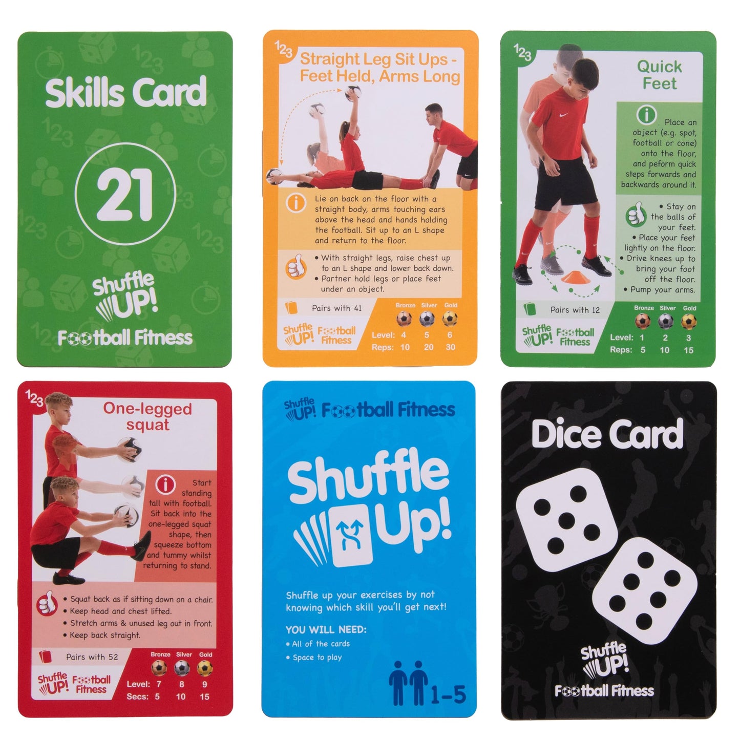 Shuffle Up Soccer Card Games - 70+ Fun & Active Skills Cards for Kids, Fitness Cards Develop Fundamentals, Stamina & Strength, Easy to Play for Kids | Multiple Skills Level Card Include 2 Dices
