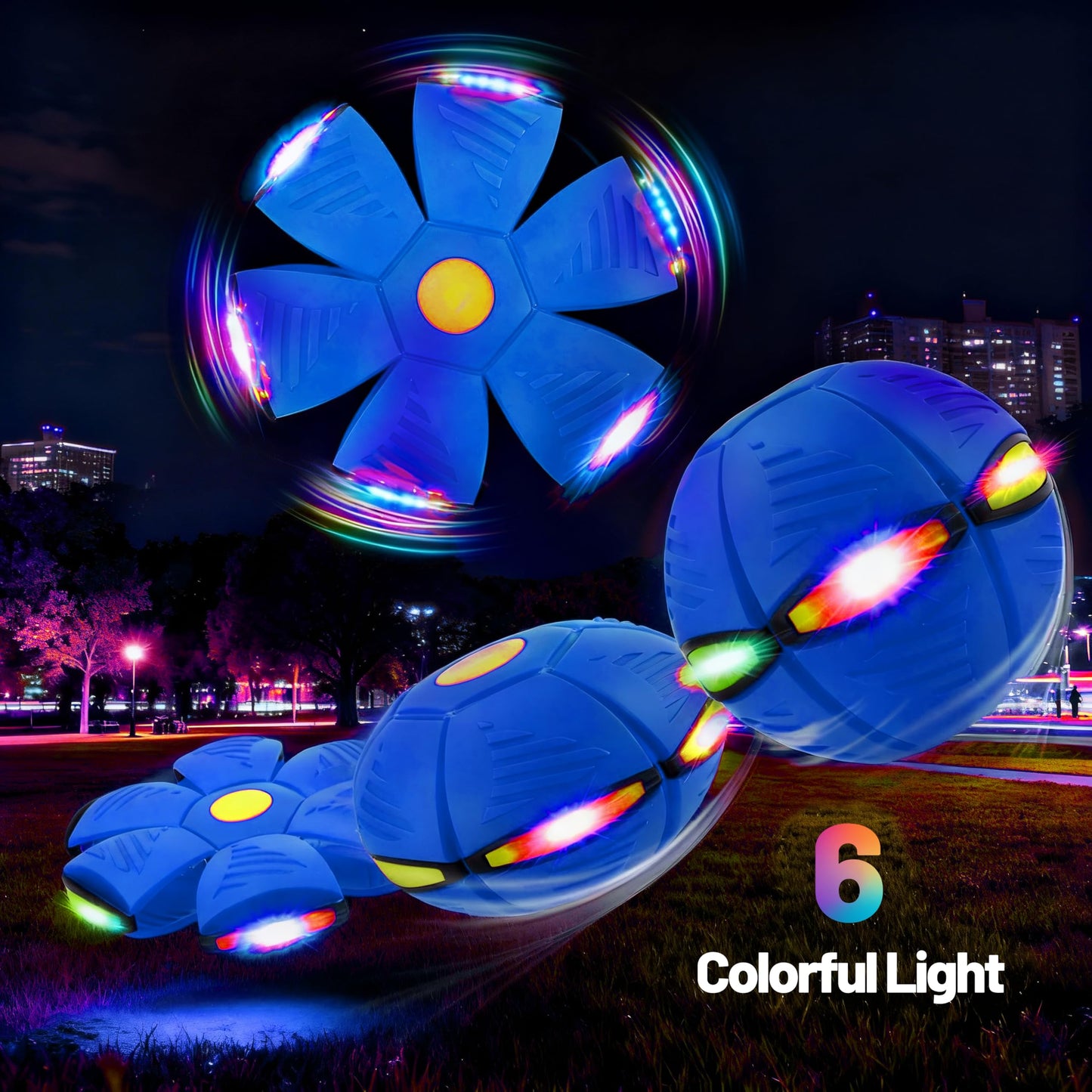 Magic Metaball, Children's Bouncing Ball, 2PCS Magic Flying Saucer Interactive Pop-Up Transform Toy, Parent-Child Interaction Red and Blue Bouncy Ball, Delay Frisbee Flying Disc Toy with 6 Light