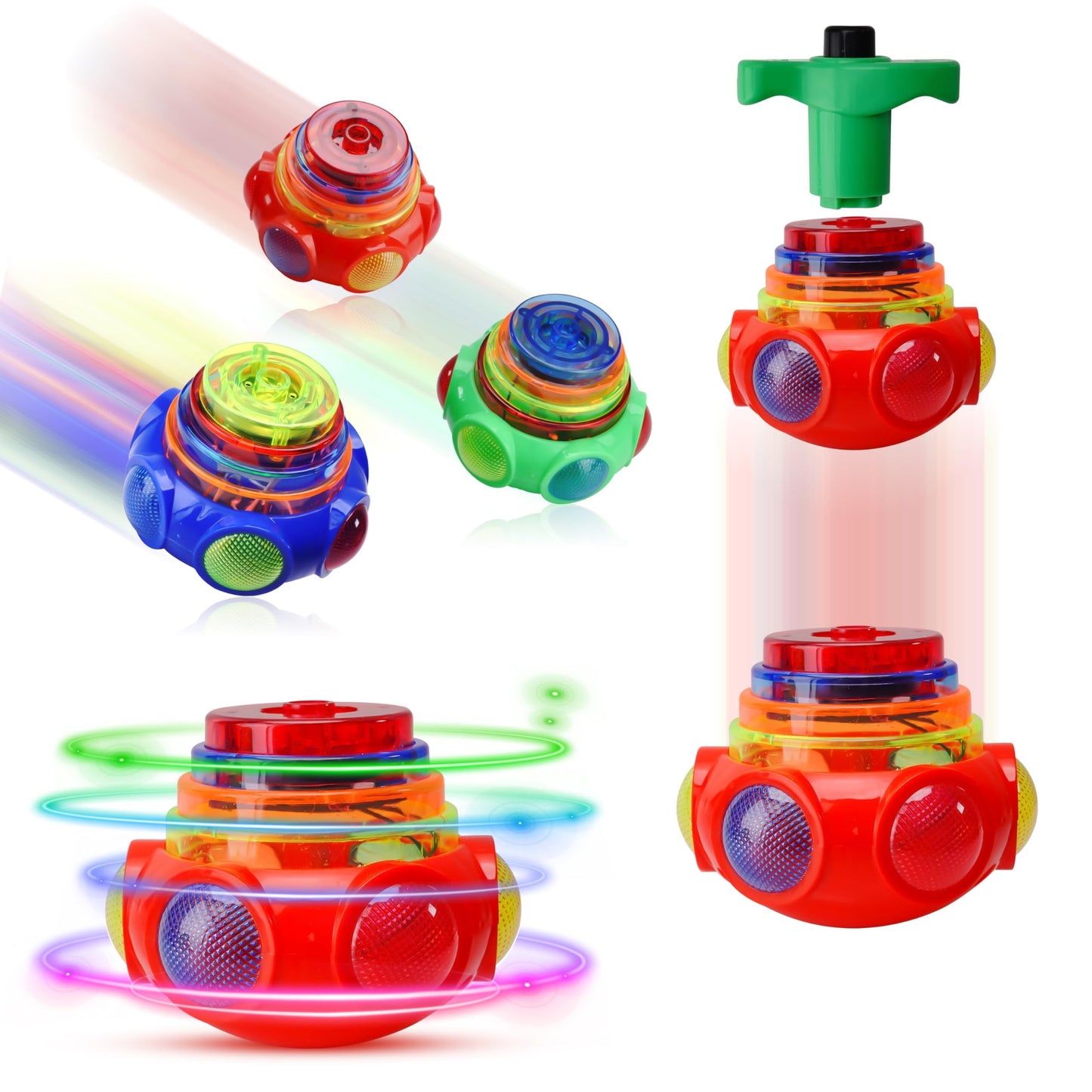 PROLOSO 12 Pack Led Spinning Tops Peg Top Light Up Music Spin Toys Glow in the Dark Party Supplies Gift Multicolored