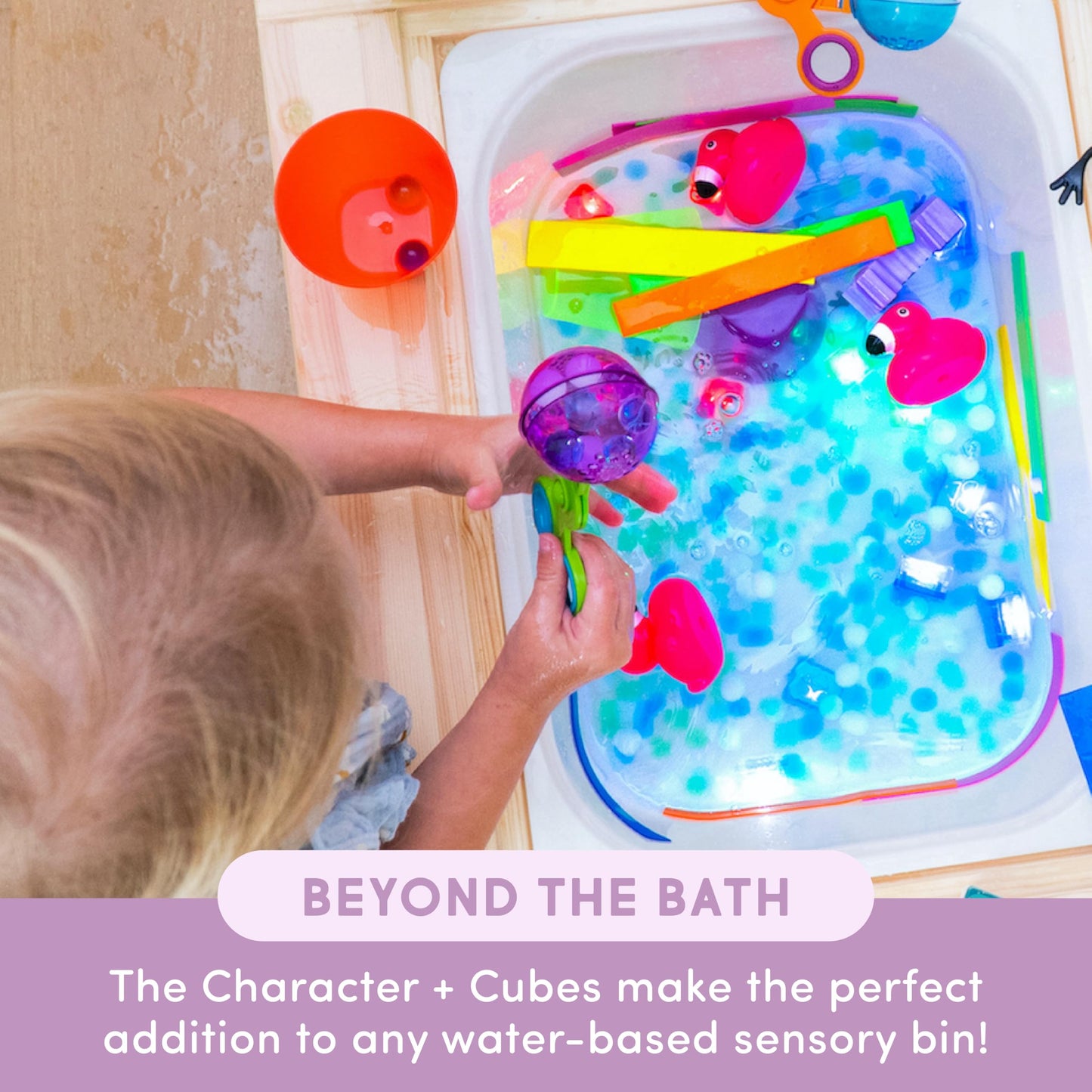 Glo Pals Water Activated Light-Up Sensory Bath Toy Character and Cubes for Bathtime and Sensory Play, Character and Pack of 6 Cubes, Blair