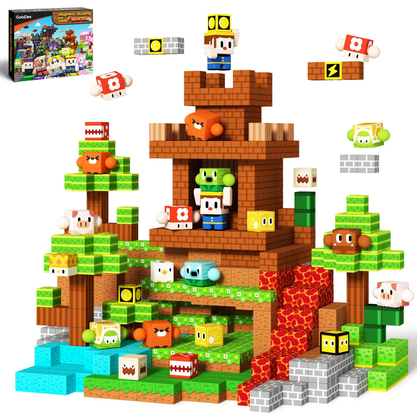 GobiDex 108PCS Magnetic Building Blocks for Kids with Rotatable Figures and Animals, Magnetic Blocks STME Game for Boys and Girls, Magnetic Blocks Toys for Christmas and Birthday Gifts for Ages 3-12