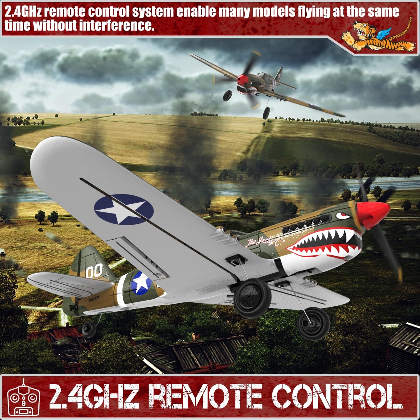 LEAMBE RC Plane 4 Channel Remote Control Airplane - Ready to Fly P-40 Warhawk RC Airplane for Beginners Adult with Xpilot Stabilization System & One Key Aerobatic
