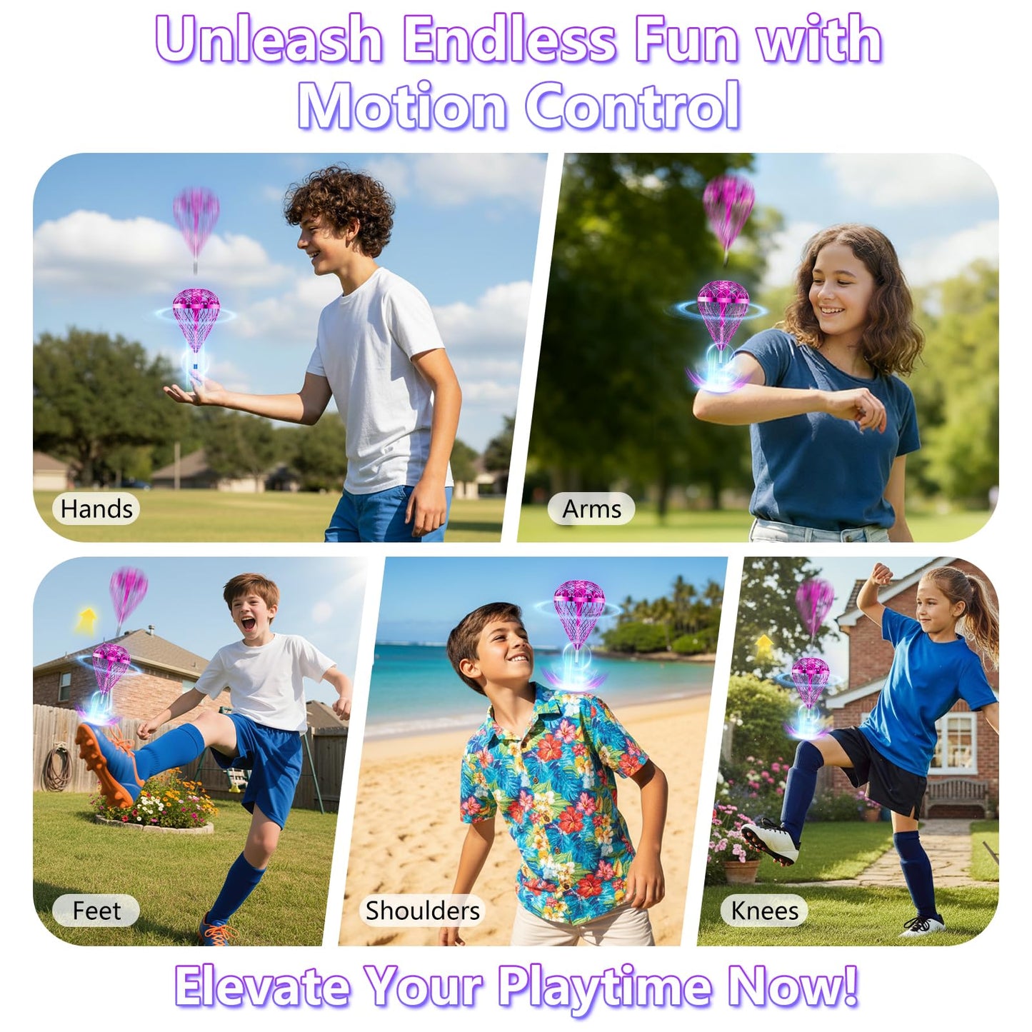 Tikduck 2026 Flying Bouncing Ball Toy - USB Rechargeable, Hand-Controlled with 3D Flips & Multi-Player Fun - Interactive Orb Toy for Kids, Teens & Adults - Indoor & Outdoor Play (Purple)