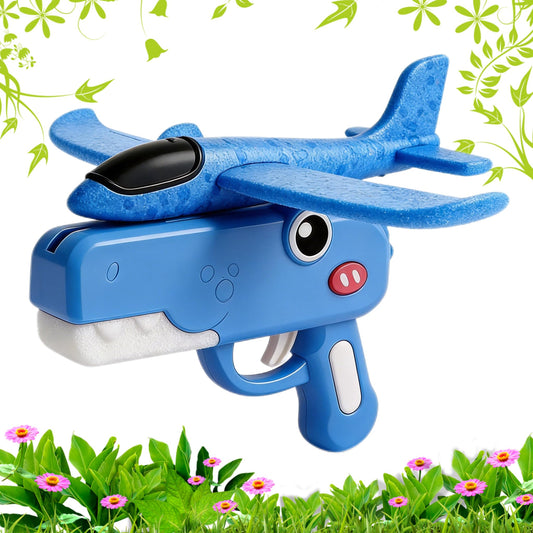 Cute Dinosaur Airplane Launcher Toy -Boxed Version, 8'' Foam Glider Plane - Outdoor Flying Catapult Toy - Fun Birthday Gifts, Easy to Launch Foam Aircraft (Blue)
