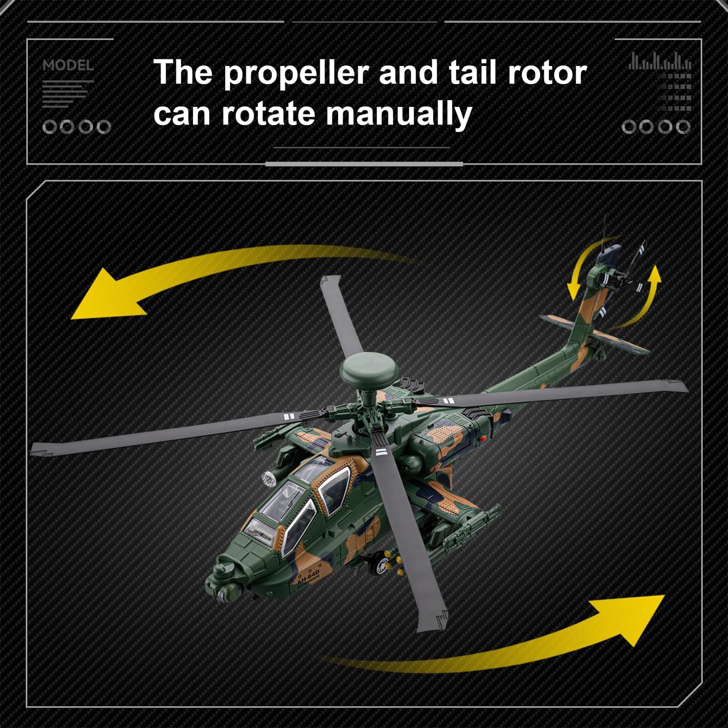 AH-64 Apache Attack Helicopter Diecast Model Airplane Toy, 1:46 Plane Military Fighter Jet Toy, Light and Sound for Kids 3+ (Gray)