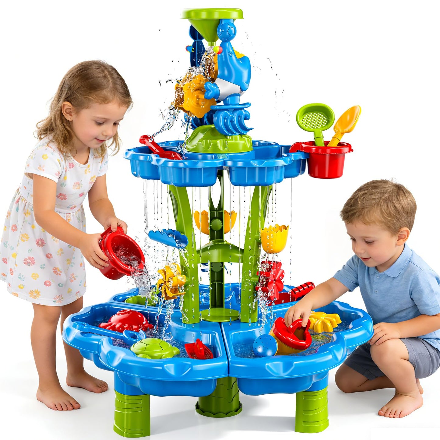 Kenthoris Water Table for Toddlers 1-3, Toddler Outdoor Toys Kids Summer Beach Backyard Pool Splash Activities Playsets, Water and Sand Activity Sensory Playset for Toddlers 1.5+ Years Old (9933)
