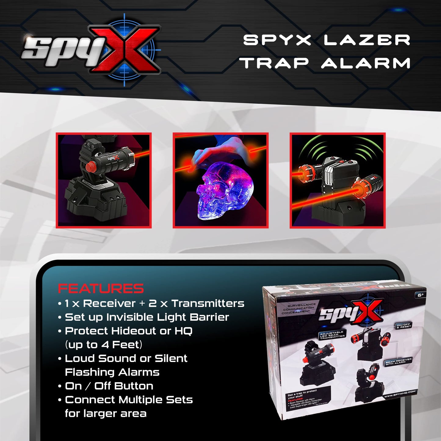 SpyX / Lazer Trap Alarm – Safe Laser Alarm Toy for Spy Kids to Protect Stuffs. Invisible Infrared Beam Spy Gadget for Kids. Motion Sensor/Detector Toy for Boys & Girls