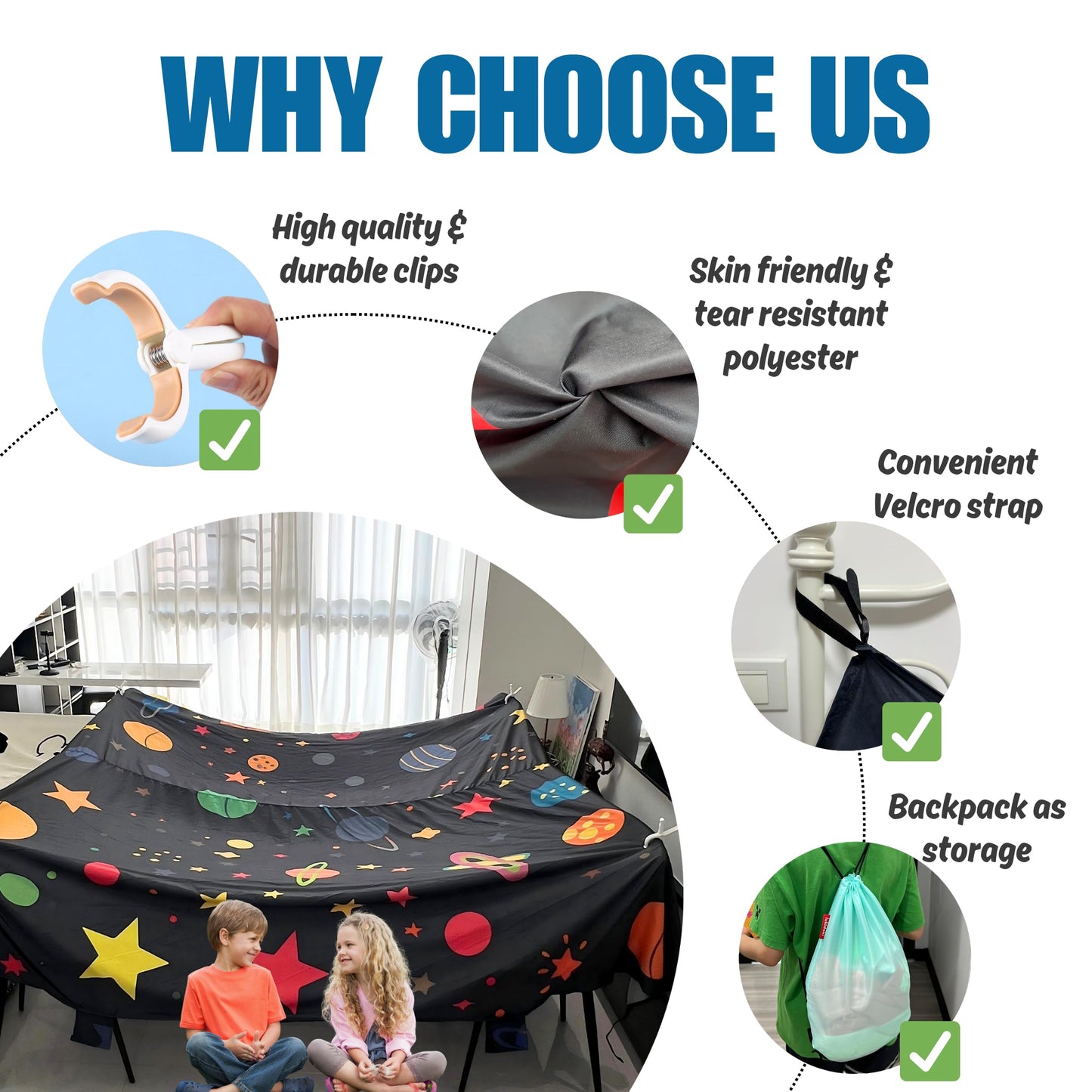 Magic Fort Building Kit for Kids - Large Lightweight Blanket Fort Making Kit Clips with CPC Certification - Portable Playhouse Play Tent Fort - Indoor/Outdoor Girls/Boys Toys Ages 4-5 6 7 8-12
