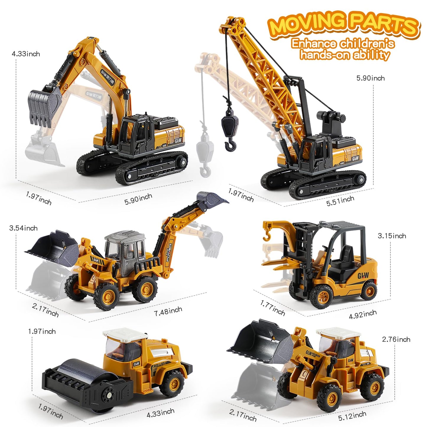 Construction Trucks Toy Set with Yellow Bus Storage and Play Mat – Alloy Inertia Driving Simulation Model Engineering Toys with Scenario Accessories – Ideal Gifts for Ages 3-8, Boys and Girls (5 in 1)