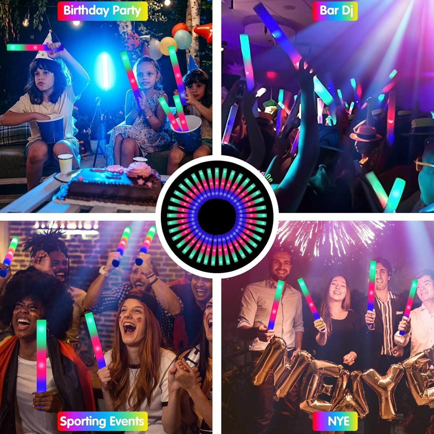 SHQDD 28PCS LED Foam Glow Sticks, Foam Light up Sticks Bulk Party Pack with 3 Modes Colorful Flashing, Glow in The Dark Party Supplies for Parties, Wedding, July 4th, Birthday, Raves,Concert,New Year