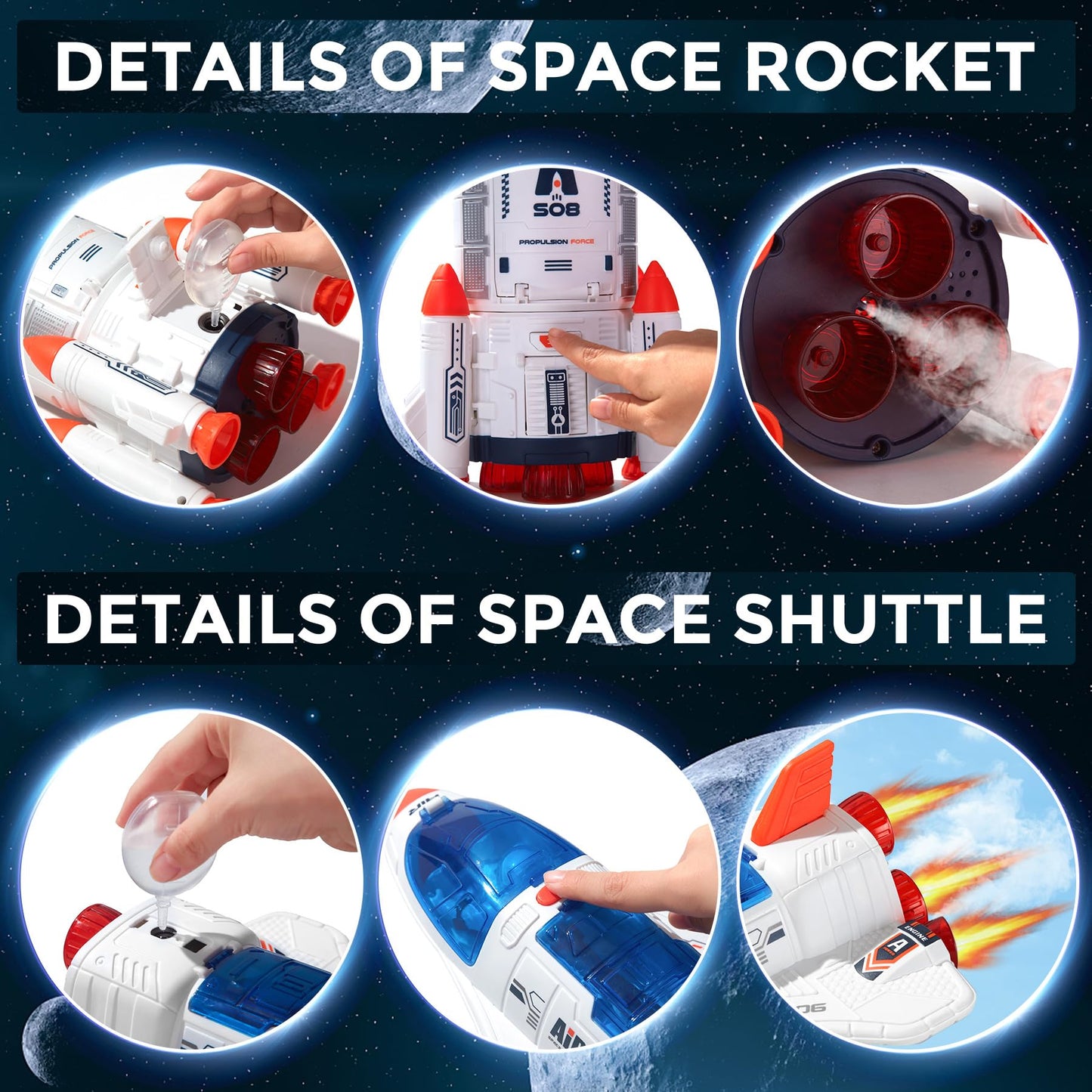 Wbzle Large Space Exploration Astronaut Kids Toy, Rocket & Shuttle with Light/Sound & Spray Effects, Outer Space Playset Series