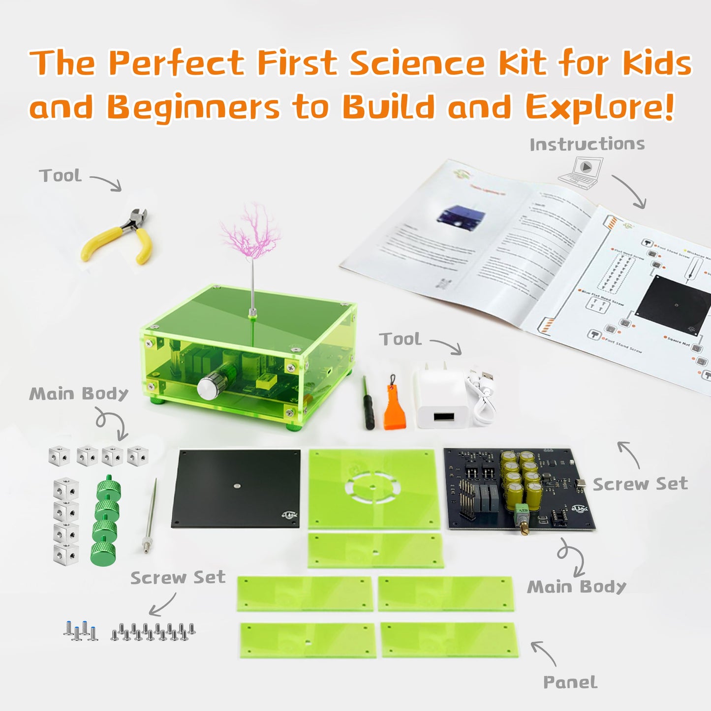 eUda+ STEM Tesla Lightning Kit for Ages 8+ Stem Projects for Kids Ages 8-12 Teen Gift for Boys Girls 13-17 Science Kit for Kids 12-15 Tesla Coil Kit Build Your Own (Assembly Version, FWFB)