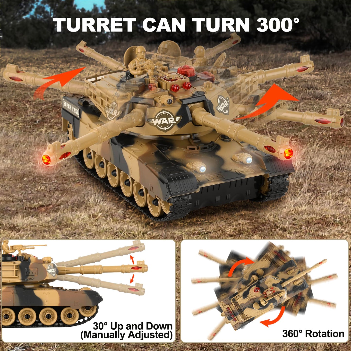 Haktoys 2-Pack RC Battle Tank Set – 1:24 Scale Remote Control Military Fighting Tanks with Lights, Realistic Sounds & Life Indicators | Radio Control Army Toy for Kids & Adults