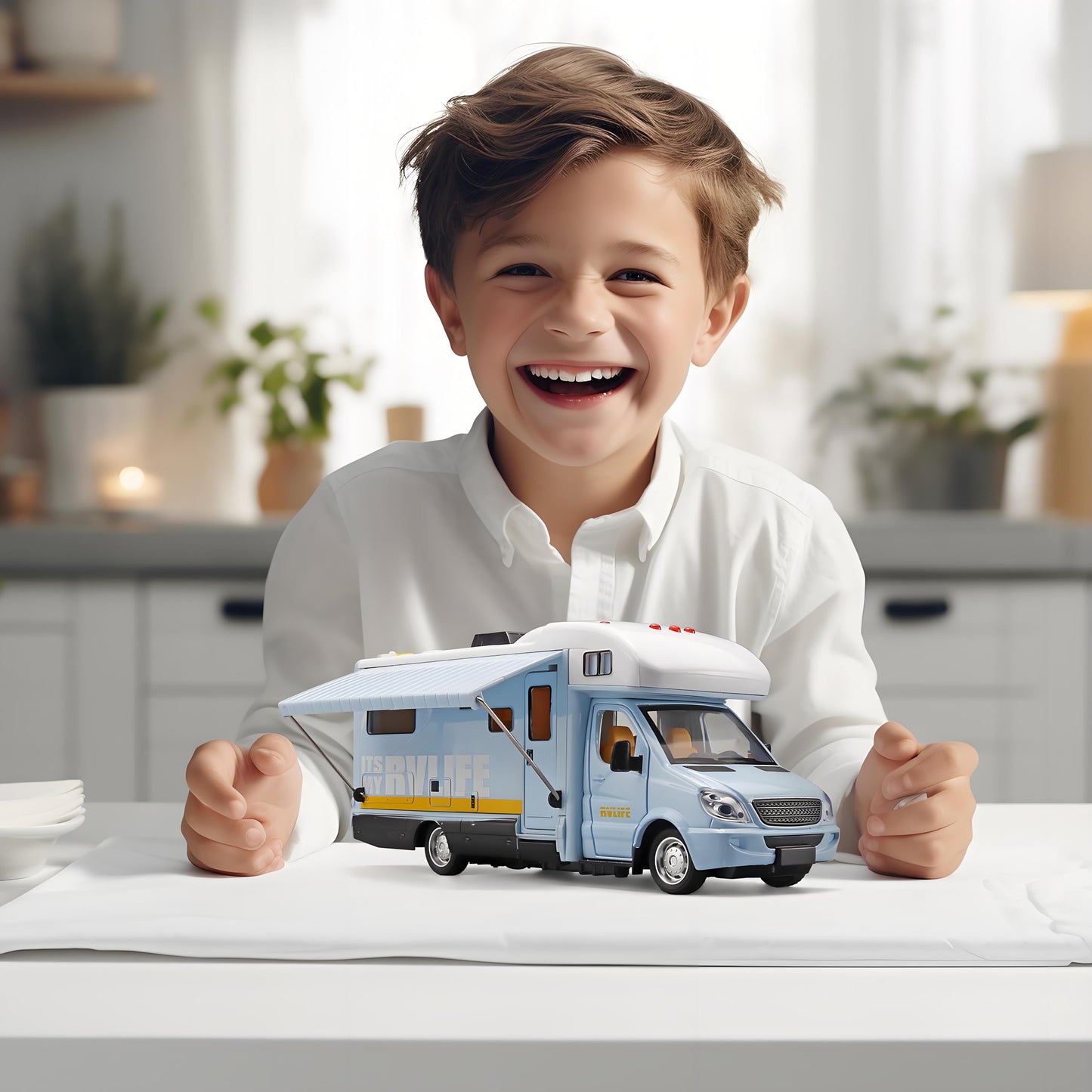 NOVAFUSION Toy Campers for Kids Toy RV,Die Cast Metal Toy Camper for 3 4 5 6 7 8 9 Year Old Kids, Pull Back RV Toy with Light and Sound,Camper Van Gifts for Kids, Trucks for Kids Ages 4-8（Blue）