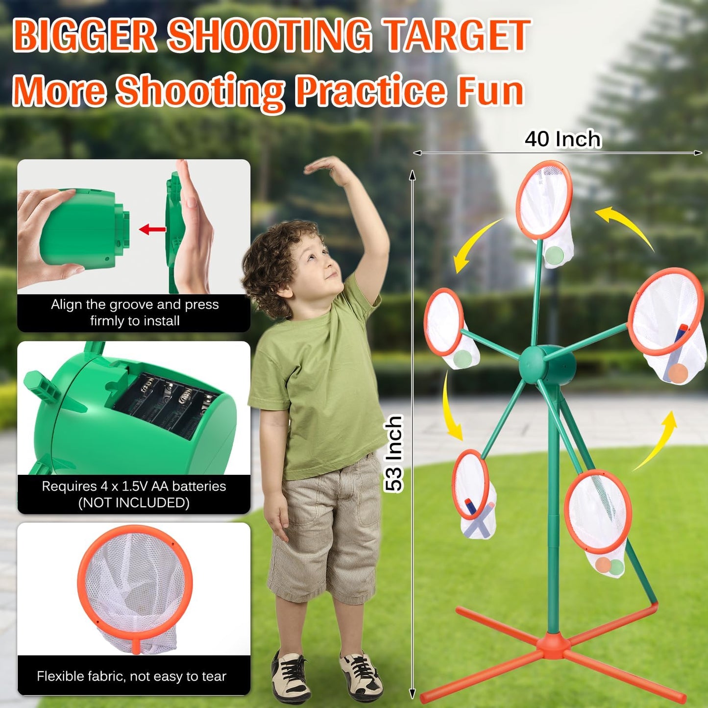 Kids Shooting Target for Nerf Gun Party - Moving Rotating Shooting Practice Game for Boys 8-12 5-7, Outdoor Indoor Large Spinning Windmill Target for Blaster, Toy Gun Accessories