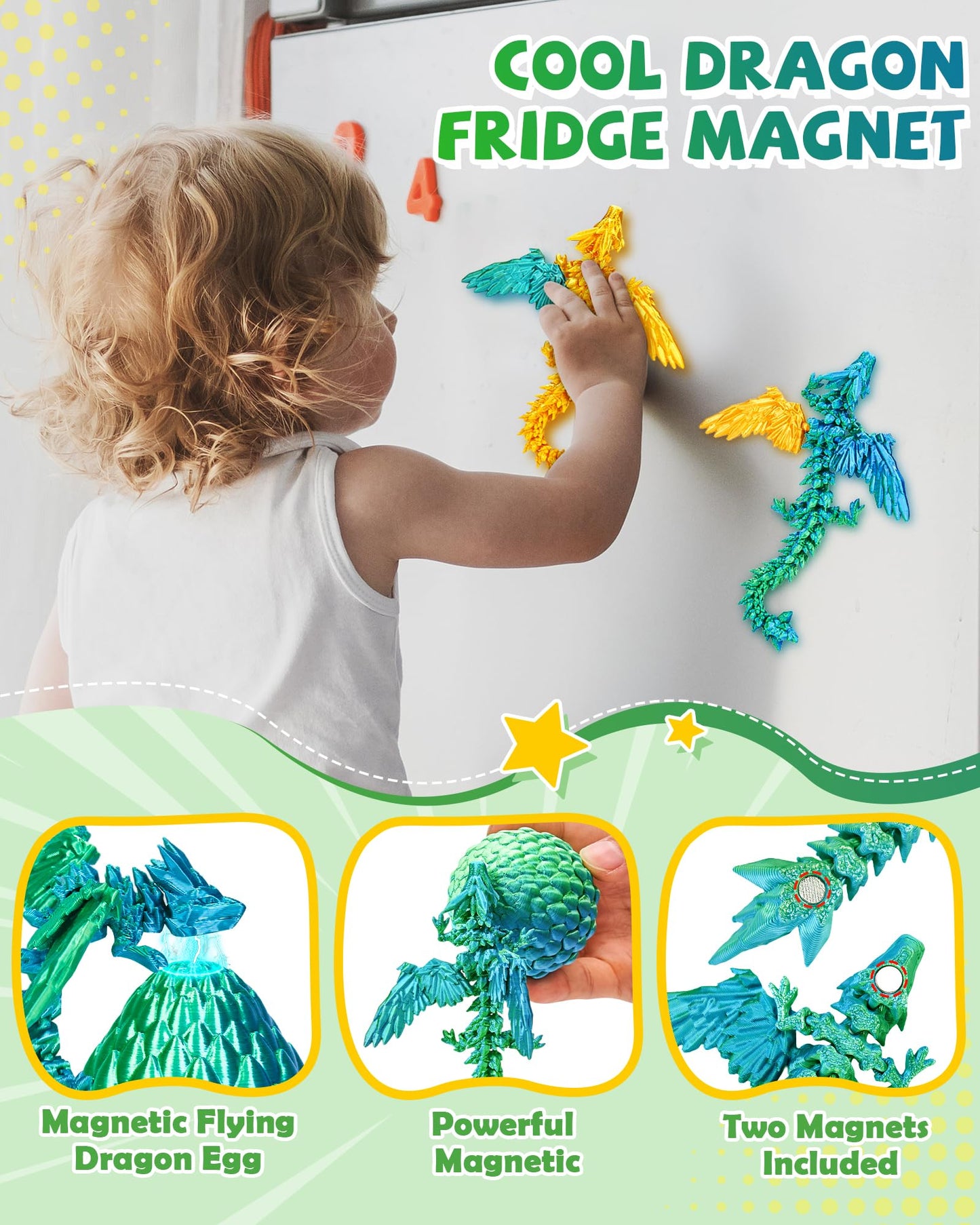 TBOLINE 4PCS 3D Printed Dragon Egg, Christmas Stocking Stuffers for Kids, Articulated Crystal Animals Fidget Toy, Small 3D Printer Dinosaur Eggs Party Favors Toy for Kids Boy Girls 5-7 8-12