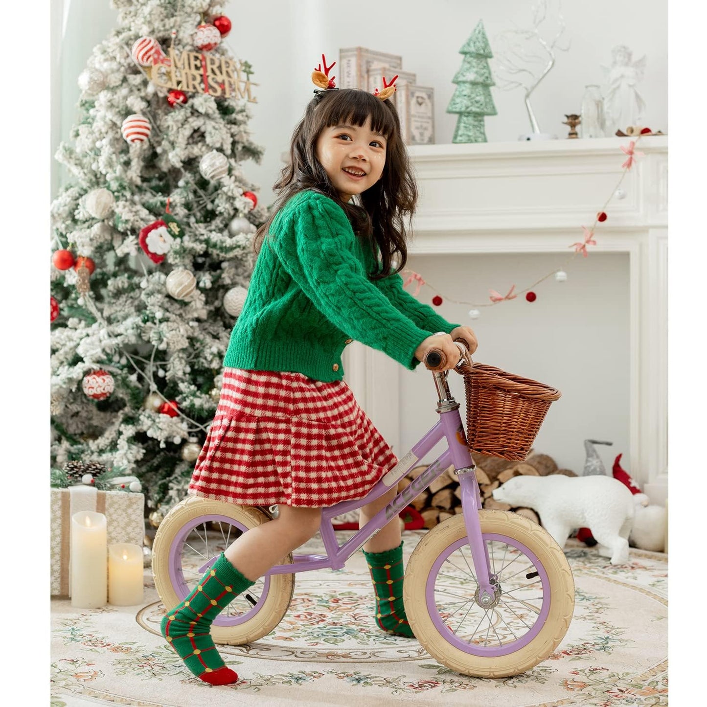 ACEGER 12" Kids Balance Bike with Basket, No Pedal Toddler Bicycle for Early Learning Leg Strength and Steady Balancing, Durable Frame&Tool-Free Adjustable Seat, Gift Bike for 2-5 Kids