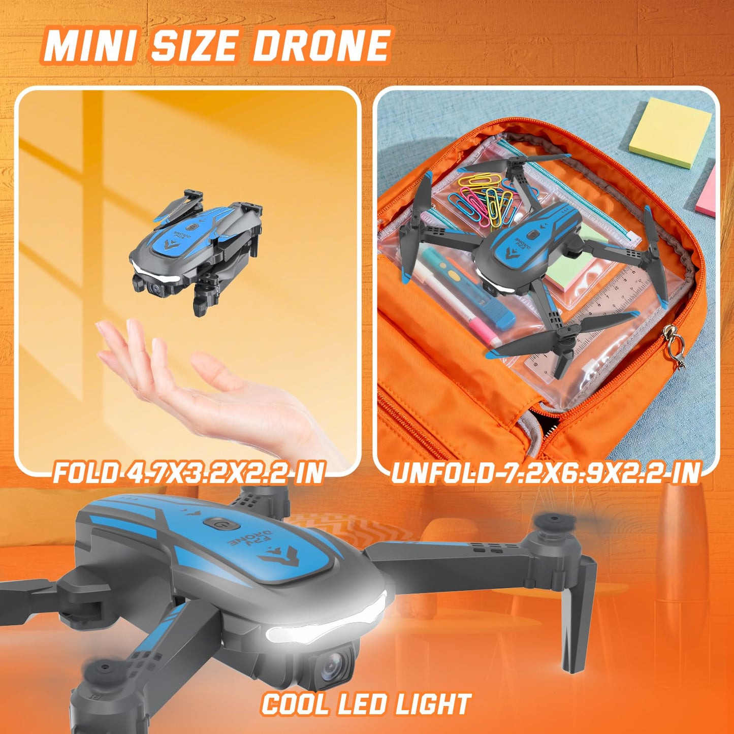 Drone with Camera for Kids Adults, Mini Foldable FPV Drones Remote Control Helicopter, RC Quadcopter with 1080P Live Video Camera, Gestures Selfie, One Key Start,2 Batteries, Toys/Gifts for Boys Girls