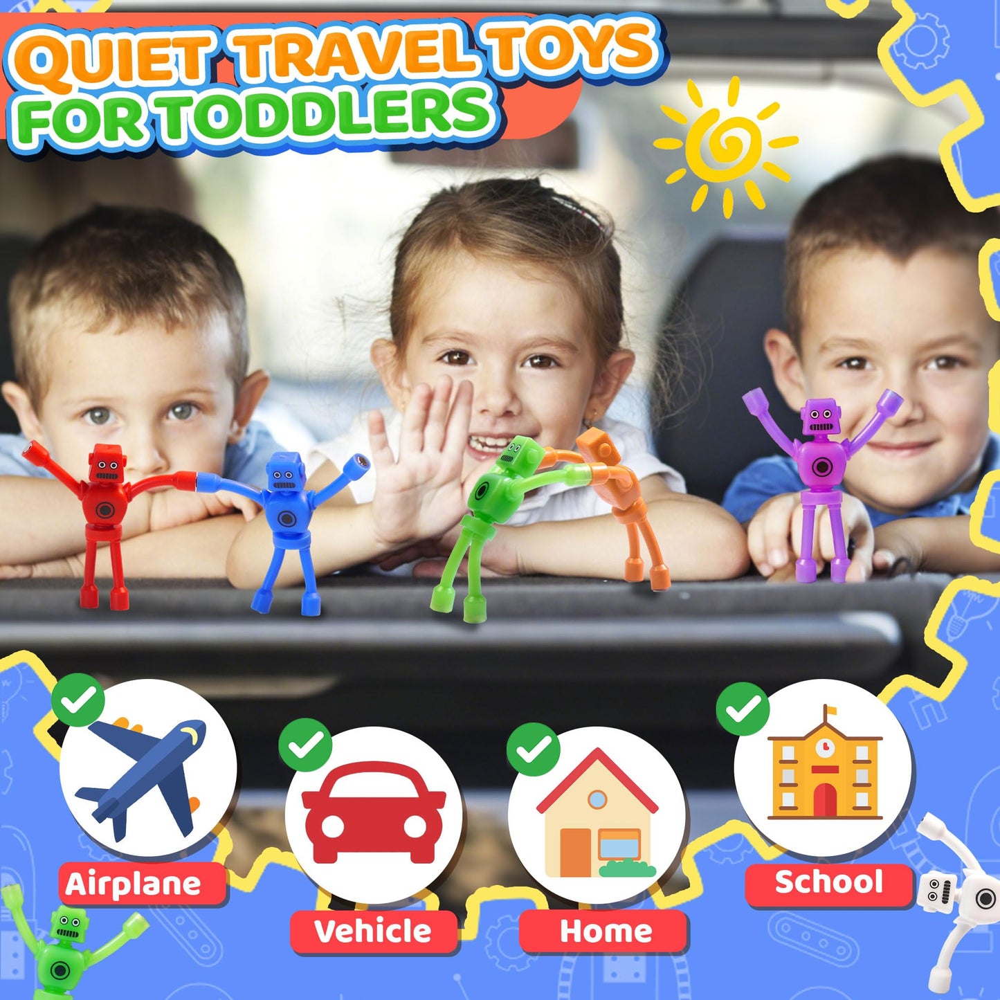 CHESLICR 10PC Magnetic Robot Men Travel Toys for Kids Toddlers Boys Fidget Toys Airplane Road Trip Car Travel Activities Essential Magnet Fidgets for Classroom Gifts Toy for Boy 3 4 5 6 Year Old