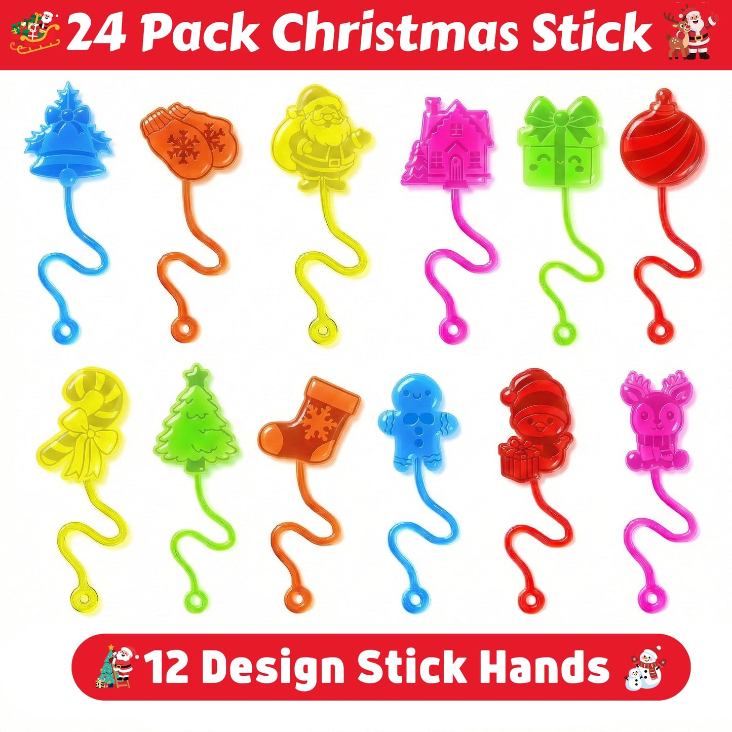 48PCS Christmas Party Favors - 24PCS Temporary Tattoos & 24PCS Stick Hands - Perfect Birthday Party Supplies, Goodie Bag Stuffers, Treasure Box Toys, Classroom Prizes, and Student Gifts
