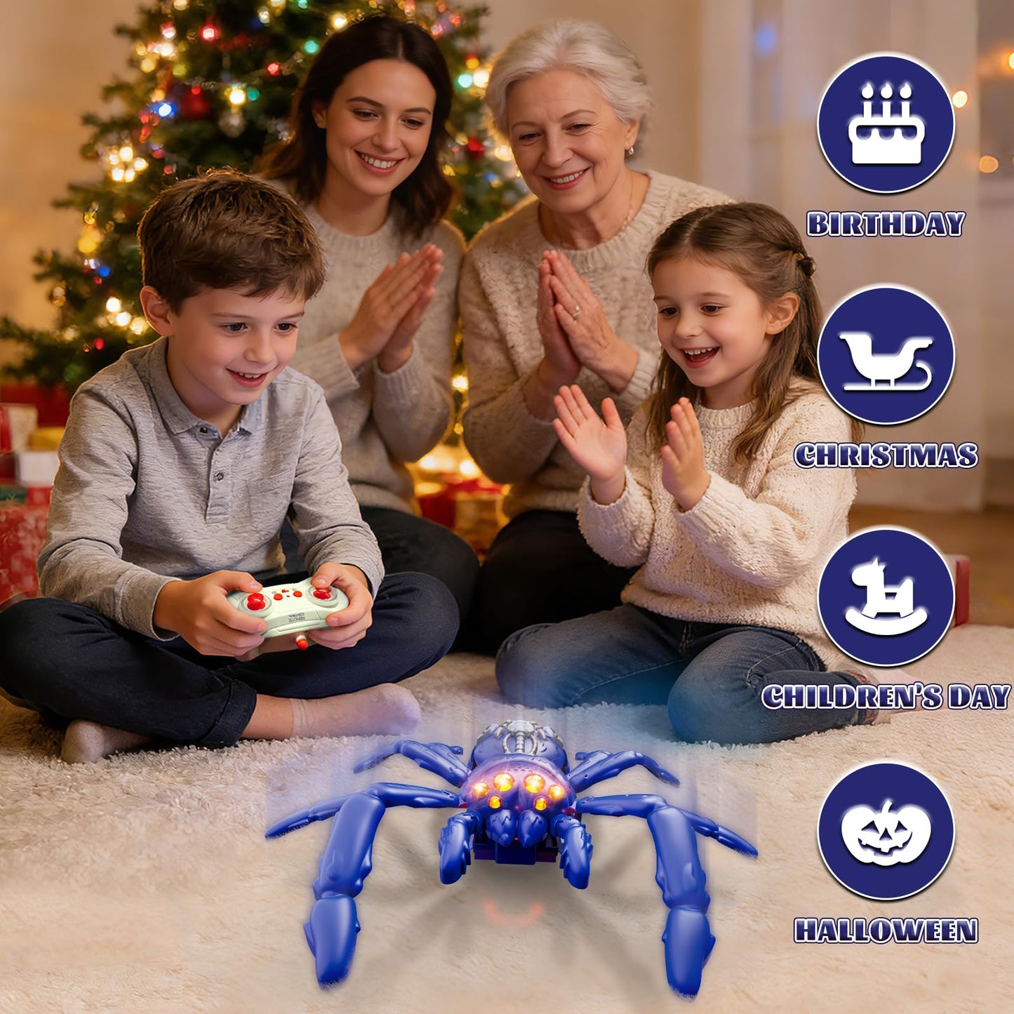 Cooldele Wall Crawling Spider, Rechargeable Remote Control Robot Toy for Kids with LED Eyes and 360° Stunts, Wall Climbing Funny Prank Toys Birthday Gifts for Boys & Girls Ages 3-5 4-6 7-8 (Blue)