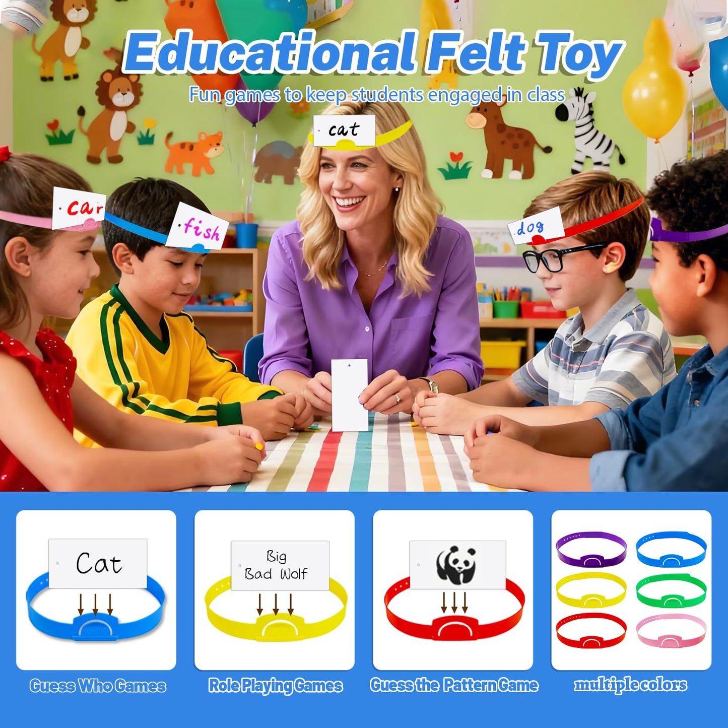 Quixorblex 6 Pcs Guess Who Game Headbands with 20 Pcs Dry Erase Cards Board Games for Family Night Party Games for Kids and Adults Interactive Toys