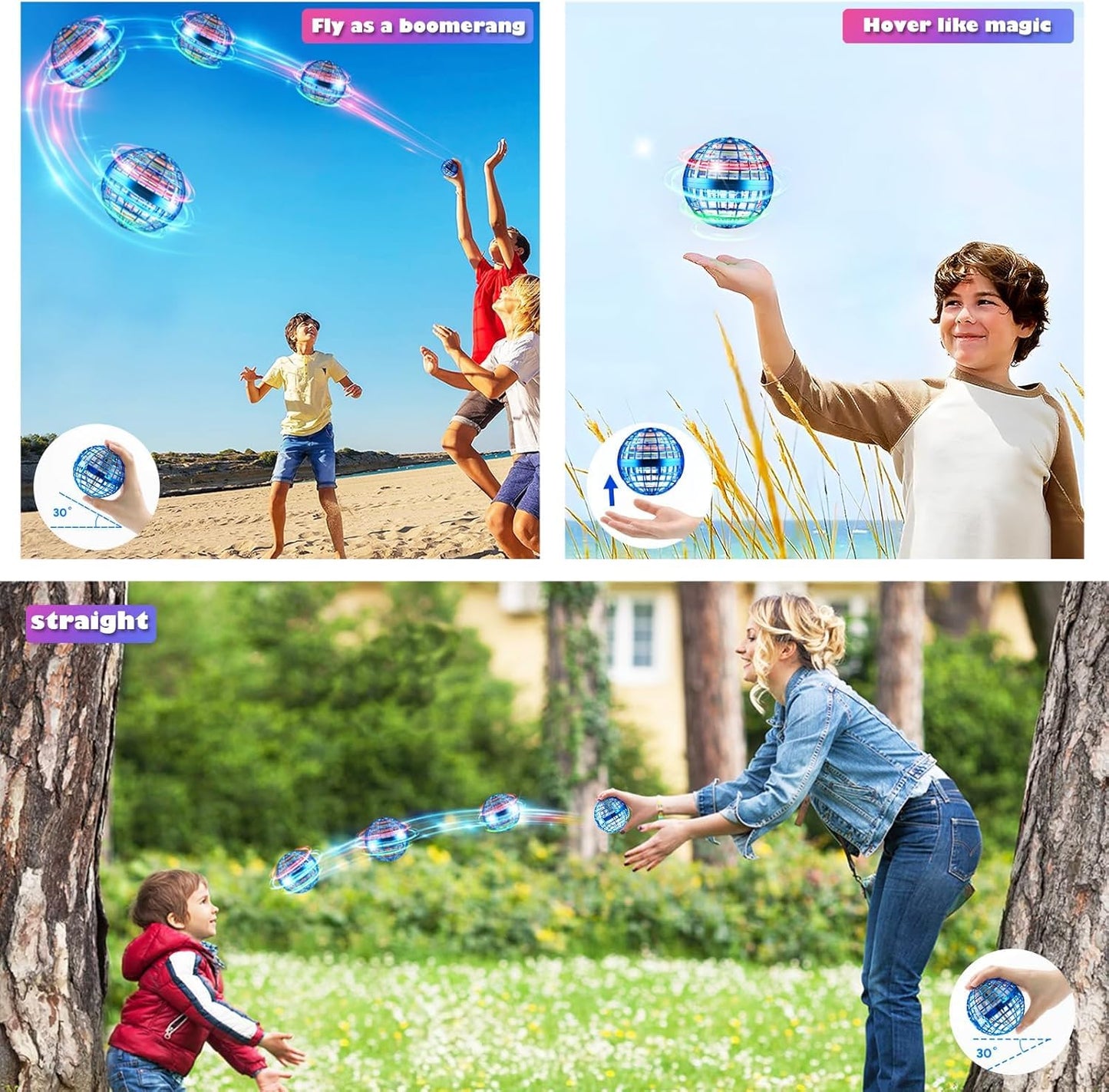 Lidatb Flying Orb Ball Toys-2025 Upgraded Hover Magic Boomerang Ball, for Kids Adults Cool Outdoor Indoor Outdoor Toy Gifts for 6 7 8 9 10+ Year Old Boys Girls-Blue