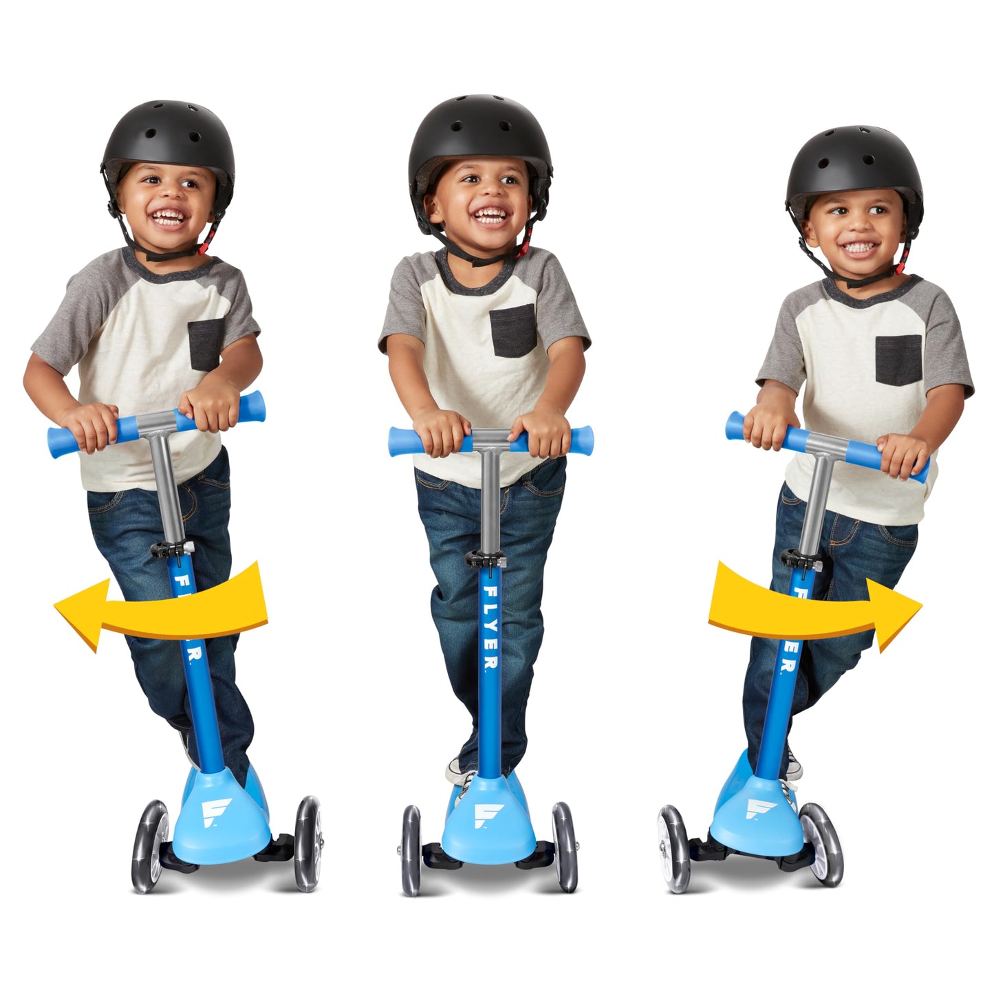 Radio Flyer Glider Jr. Scooter with Light Up Wheels, Blue, for Kids 2-5 Years Old, Lean-to-Steer, Adjustable Handlebar, Rear Foot Brake, Smooth Bearings, Comfort Grips, 3 Wheel Scooter for Kids