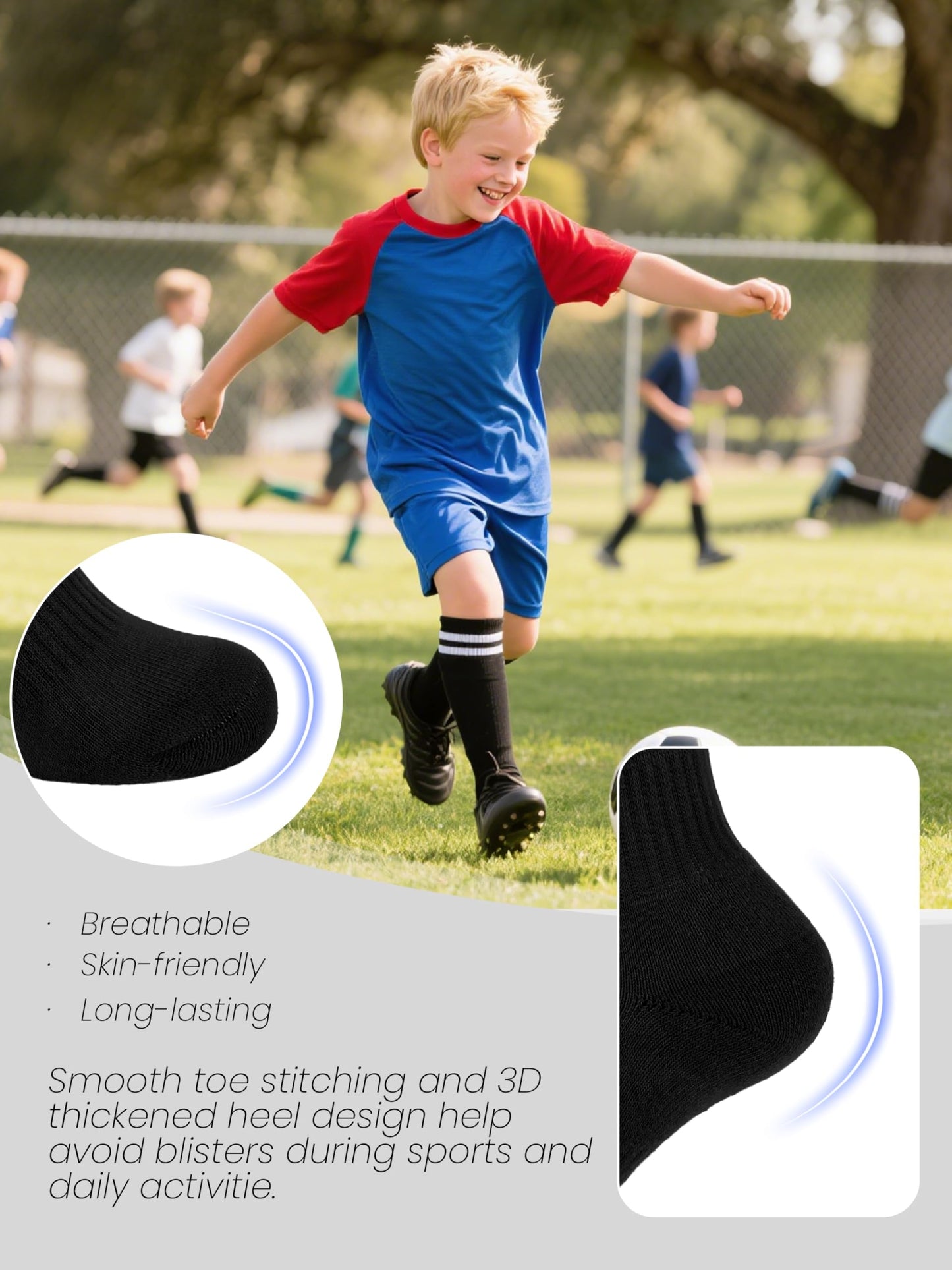 Hryrbay 4 Pairs Kids Cotton Soccer Socks Cushion Striped Baseball Uniform Boys World Cup Sock Toddler Girls Knee High Socks (Black,3-6 Years)