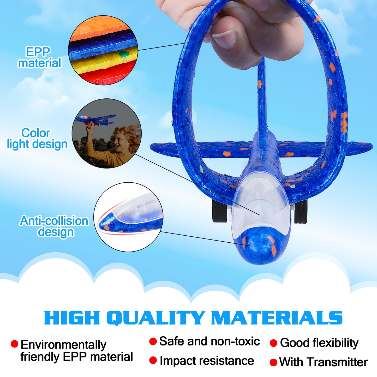 LJZJ 6 Pack Airplane Launcher Toys, 2 Flight Modes LED Foam Glider Catapult Plane, Outdoor Flying Toy for Kids, Birthday Gifts for Boy Girl 4 5 6 7 8 9 10 11 12 Year Old, B-Day Party Supplies