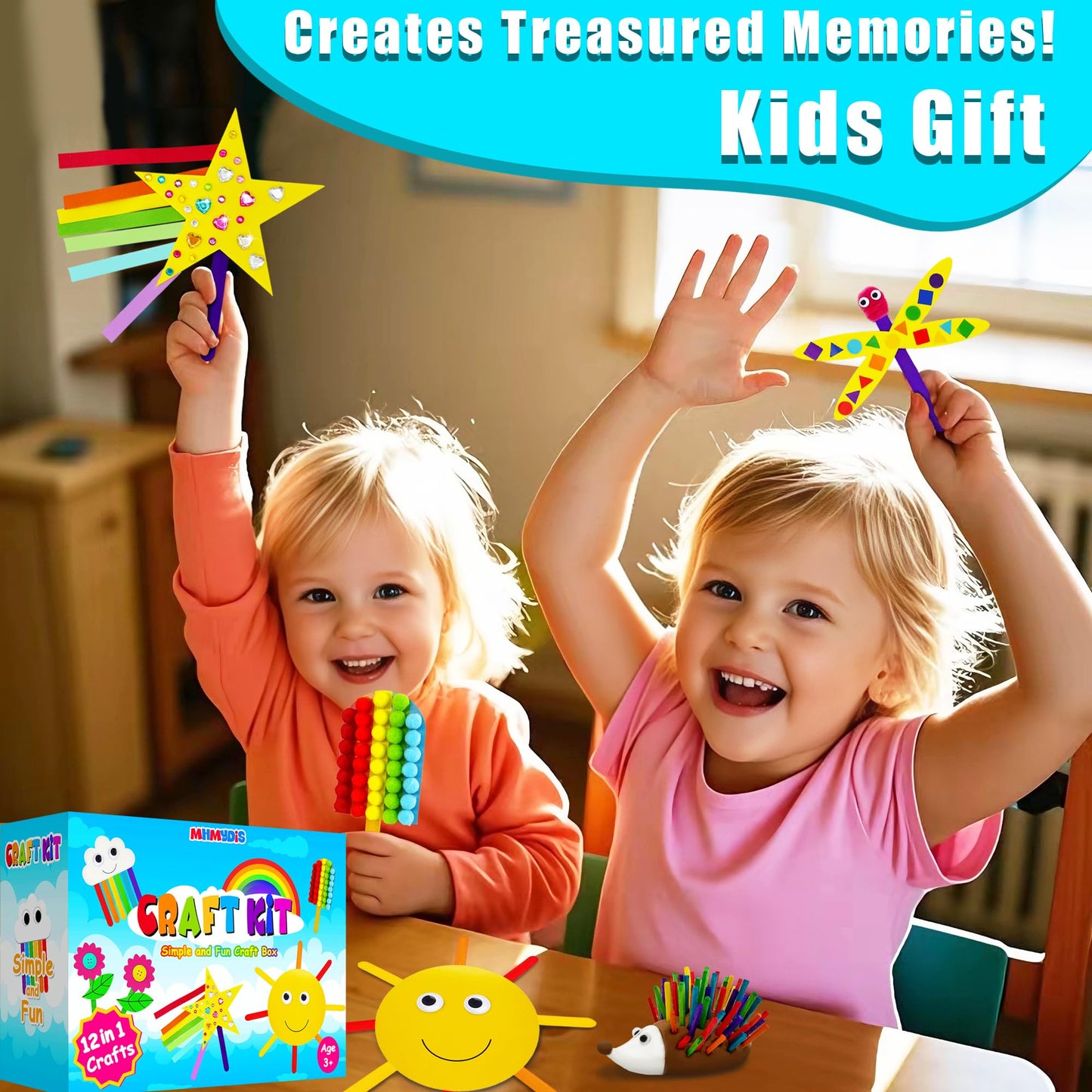 MHMYDIS First Craft Kit for Kids - 12 in 1 No Mess Creative Arts and Crafts kit for Kids Ages 4-8 - Toddler Crafts Kit Supplies - Gifts for Girls and Boys 3 4 5 6 7 8 Year Old