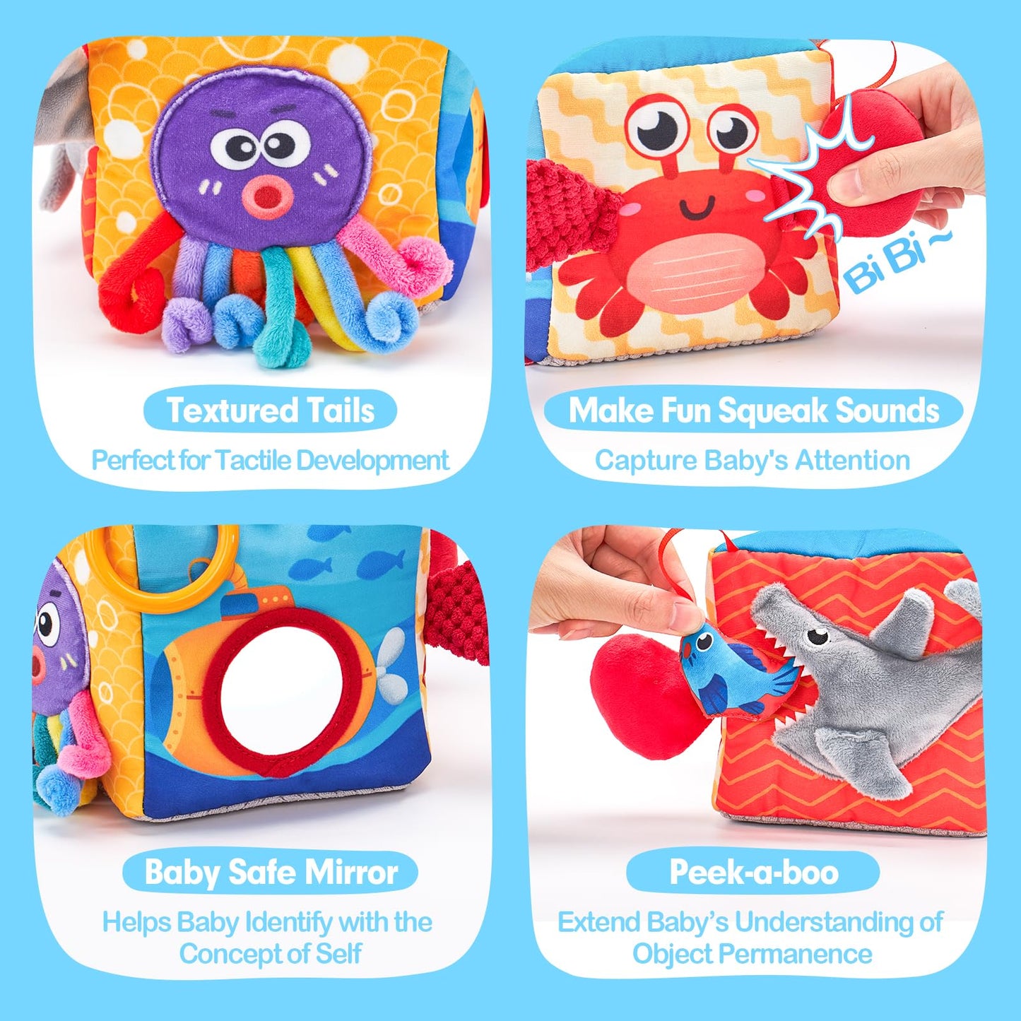 hahaland Baby Toys 6-12 Months Montessori Toys for 6 Month Old with Crinkle Tissue, Squeaker, Mirror - Soft Activity Sensory Montessori Toy for Babies Easter Basket Stuffers