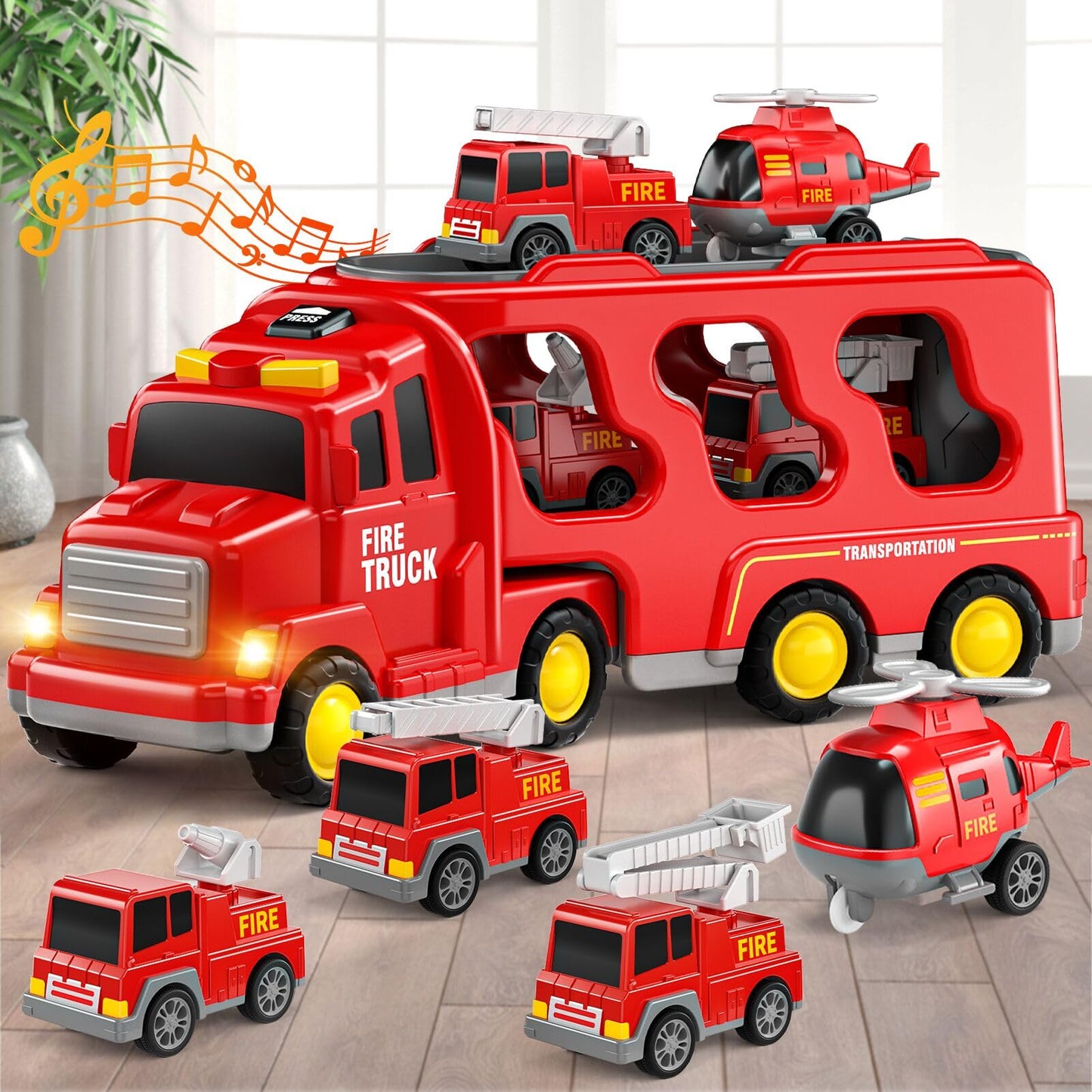 Beby Buty 5 in 1 Fire Truck Cars for Toddlers 3-5, Boy Car Truck Toys with Light Sound, Birthday Gifts for 3 4 5 6 Year Old Boy
