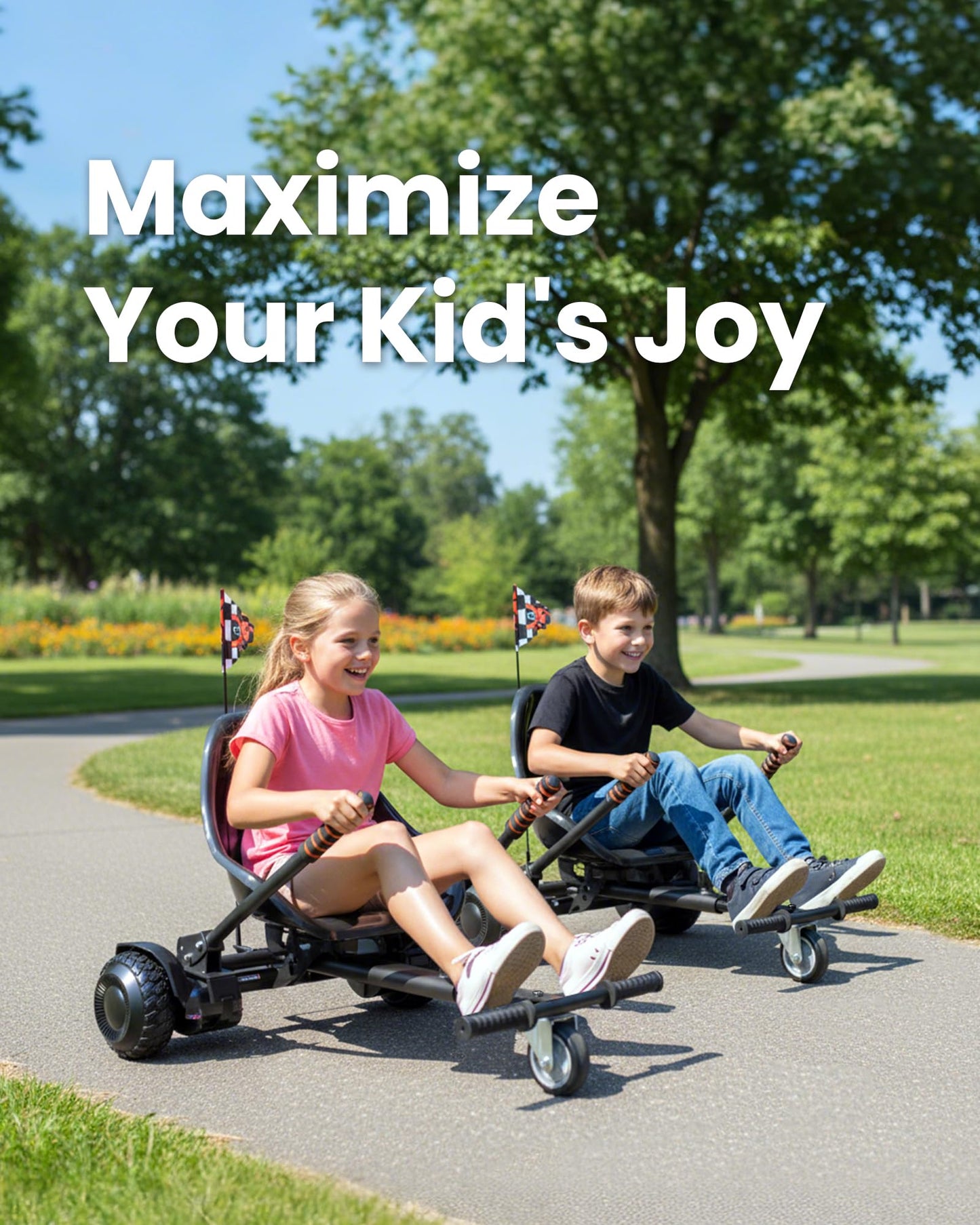 Awwscooter K1 Go-Kart Seat Attachment for Self-Balancing Scooters, Adjustable Frame Fits 6.5"/8"/10" Boards, Easy Install, Kids & Family Fun (Scooter Not Included)–Classic Black