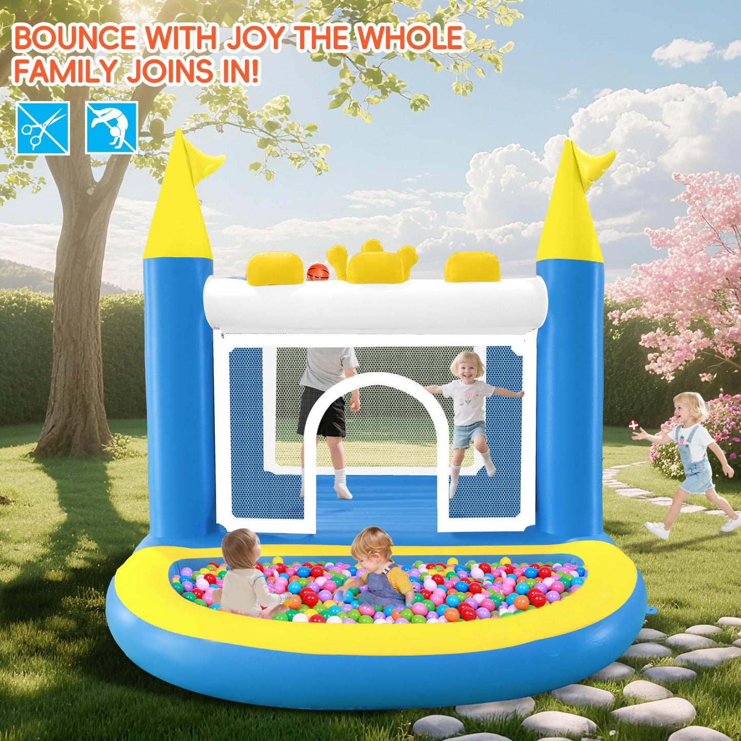 Ytonisld Mini Inflatable Bounce House with Ball Pit, 5 in 1 PVC Kids Bouncy Castle with Electric Air Pump, Small Crown Jump House for Kids Ages 3-8, Toddlers Playhouse Bouncer, Indoor/Outdoor